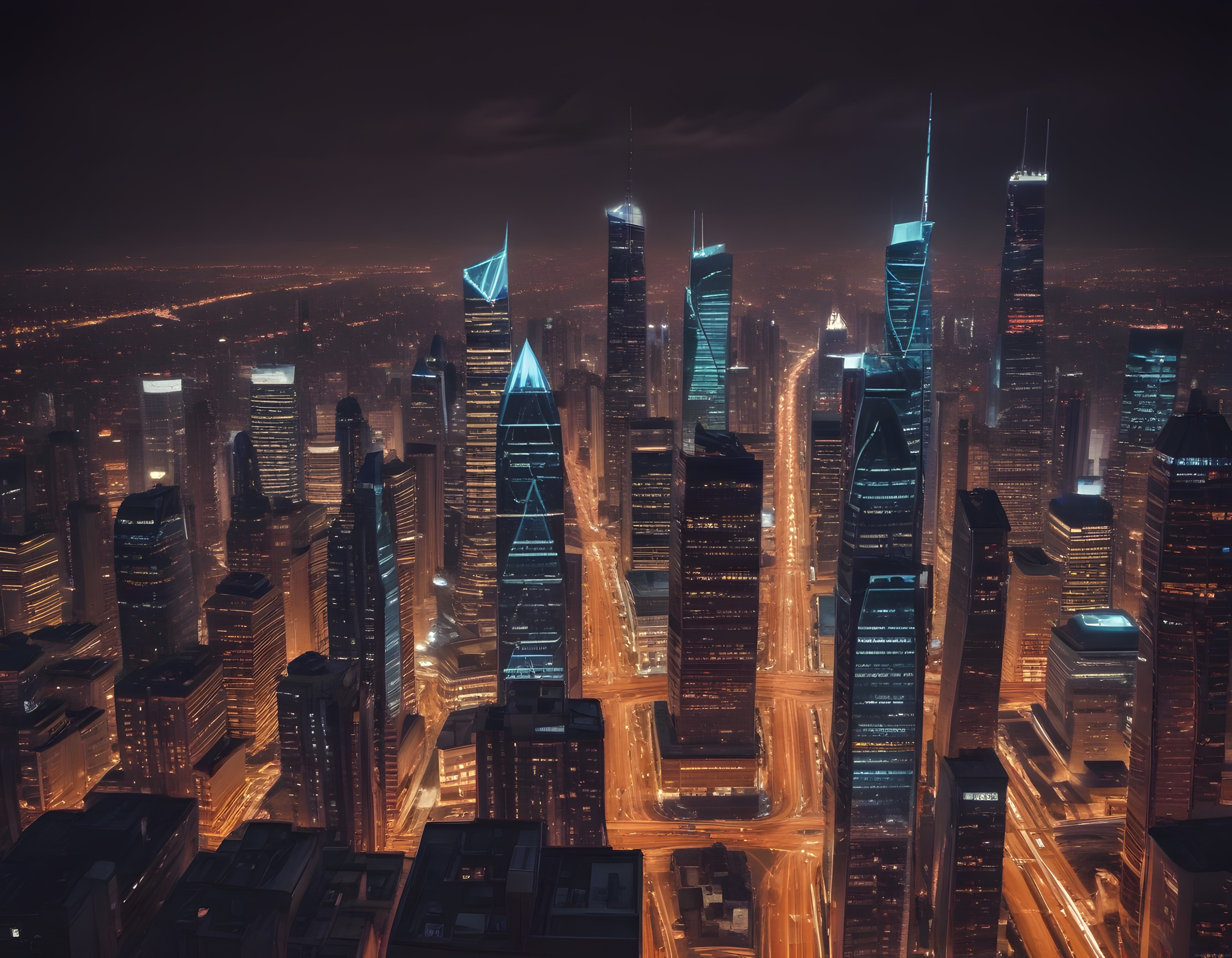 Gece Işıklarında Gökdelenler: Metropolün Havadan Panoramik Manzarası