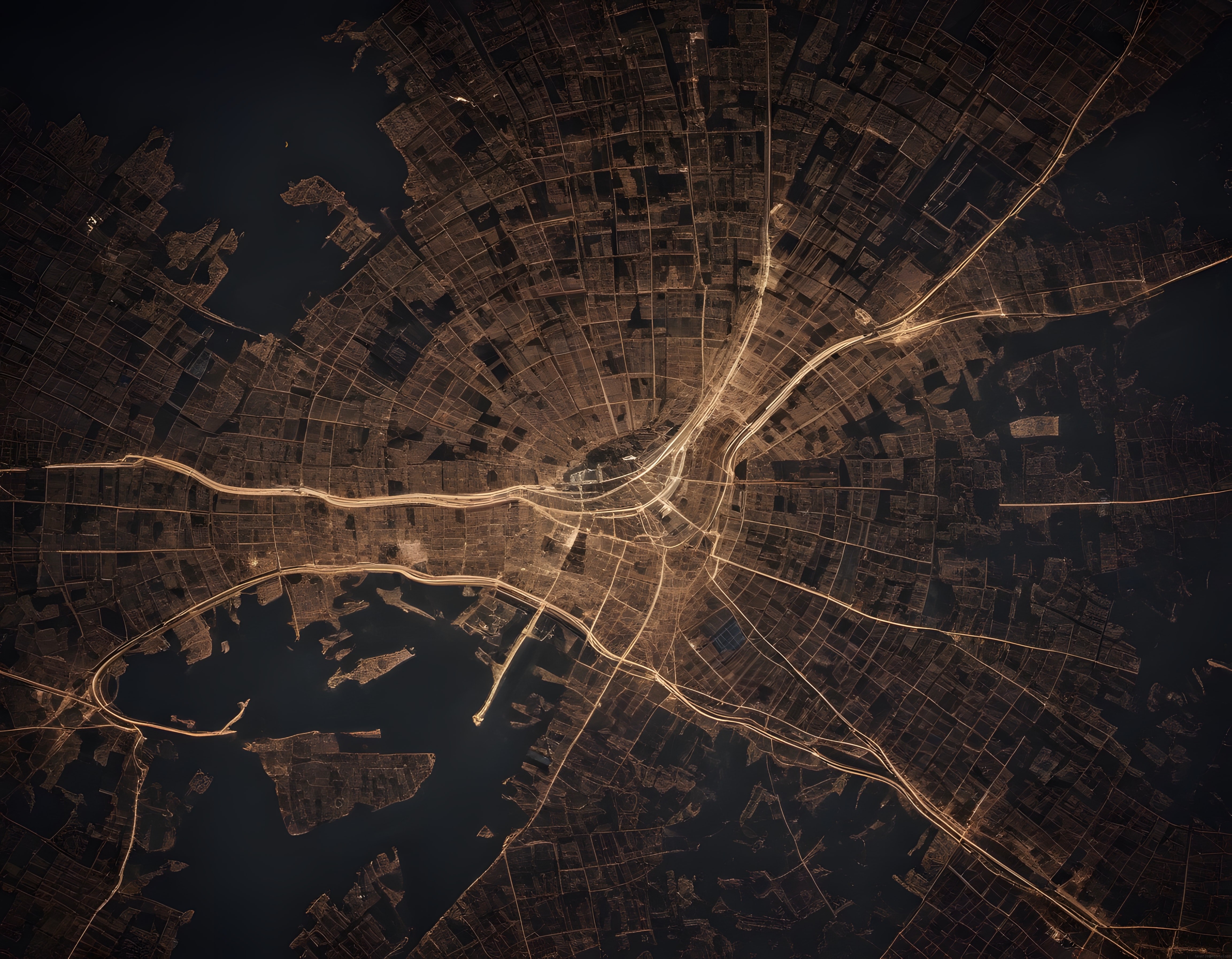 Gece Işıklarıyla Parıldayan Dünya Metropolünün Uzaydan Görünümü