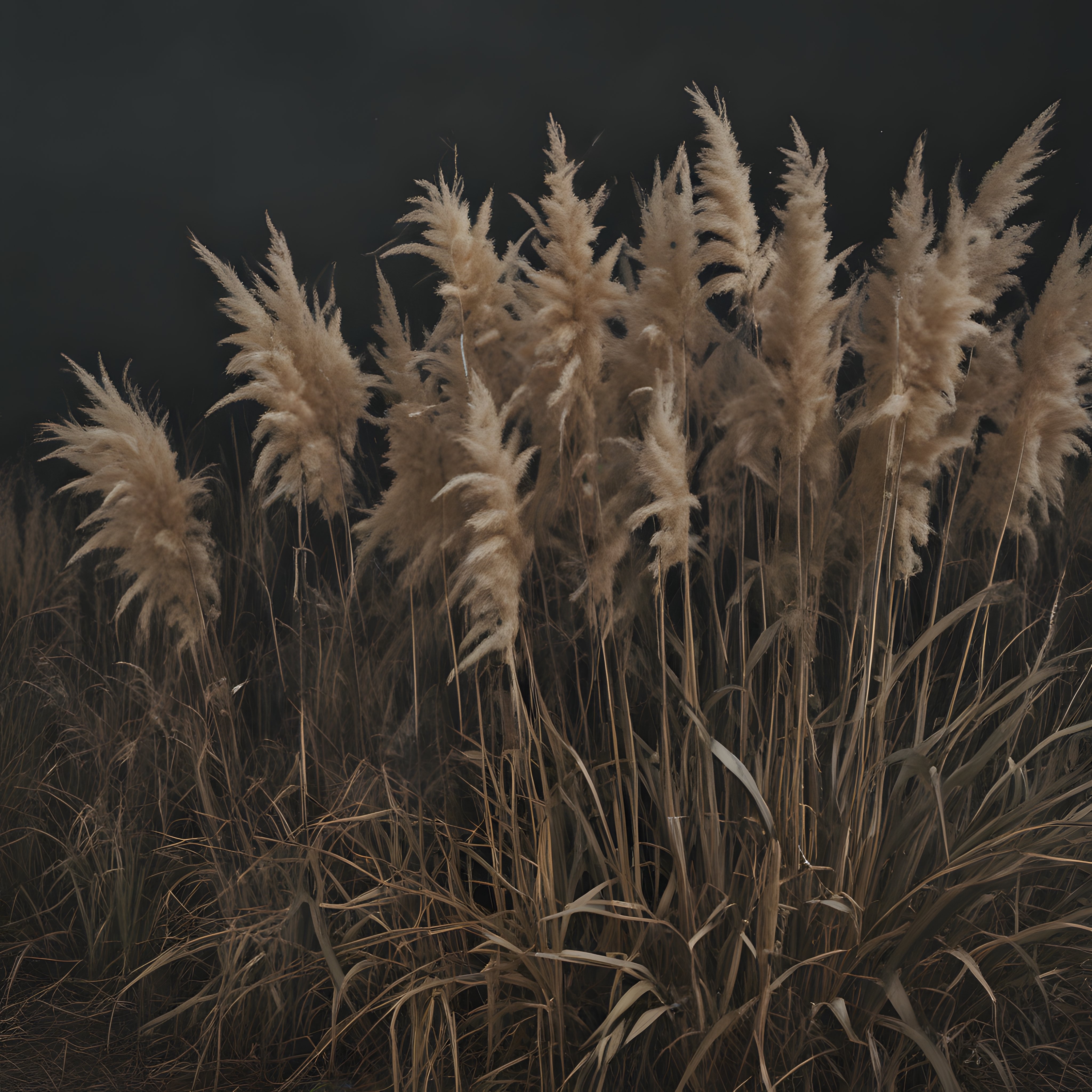gece karanlığında rüzgarda hafifçe sallanan pampas otlarının huzur verici görseli gece karanlığında rüzgarda hafifçe sallanan pampas otlarının huzur verici görseli