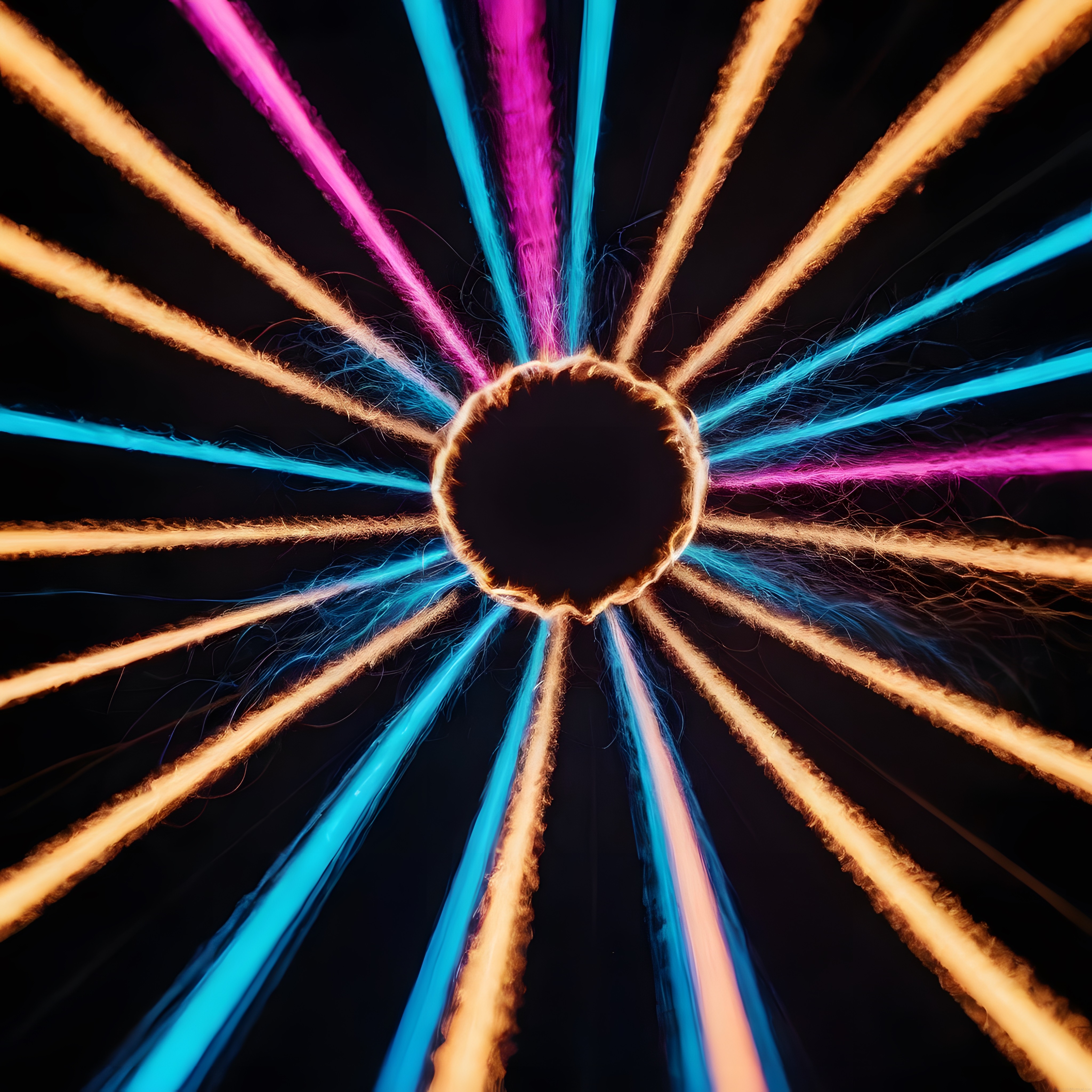 Gece Lunaparkında Uzun Pozlamalı Renkli Atlıkarınca Işık Çizgileri