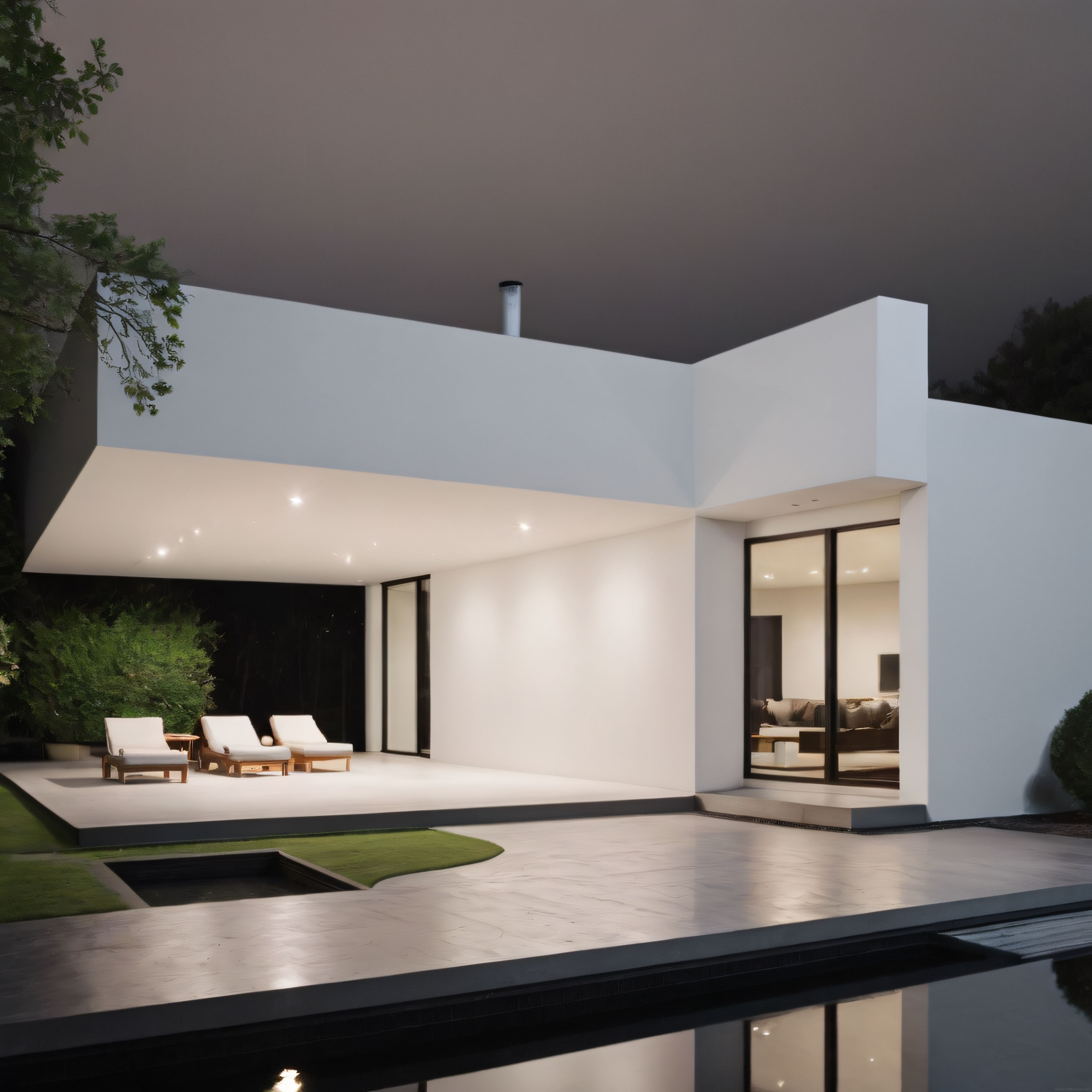 Gece Mavisi Altında Parıldayan Modern Villa ve Havuzlu Terası