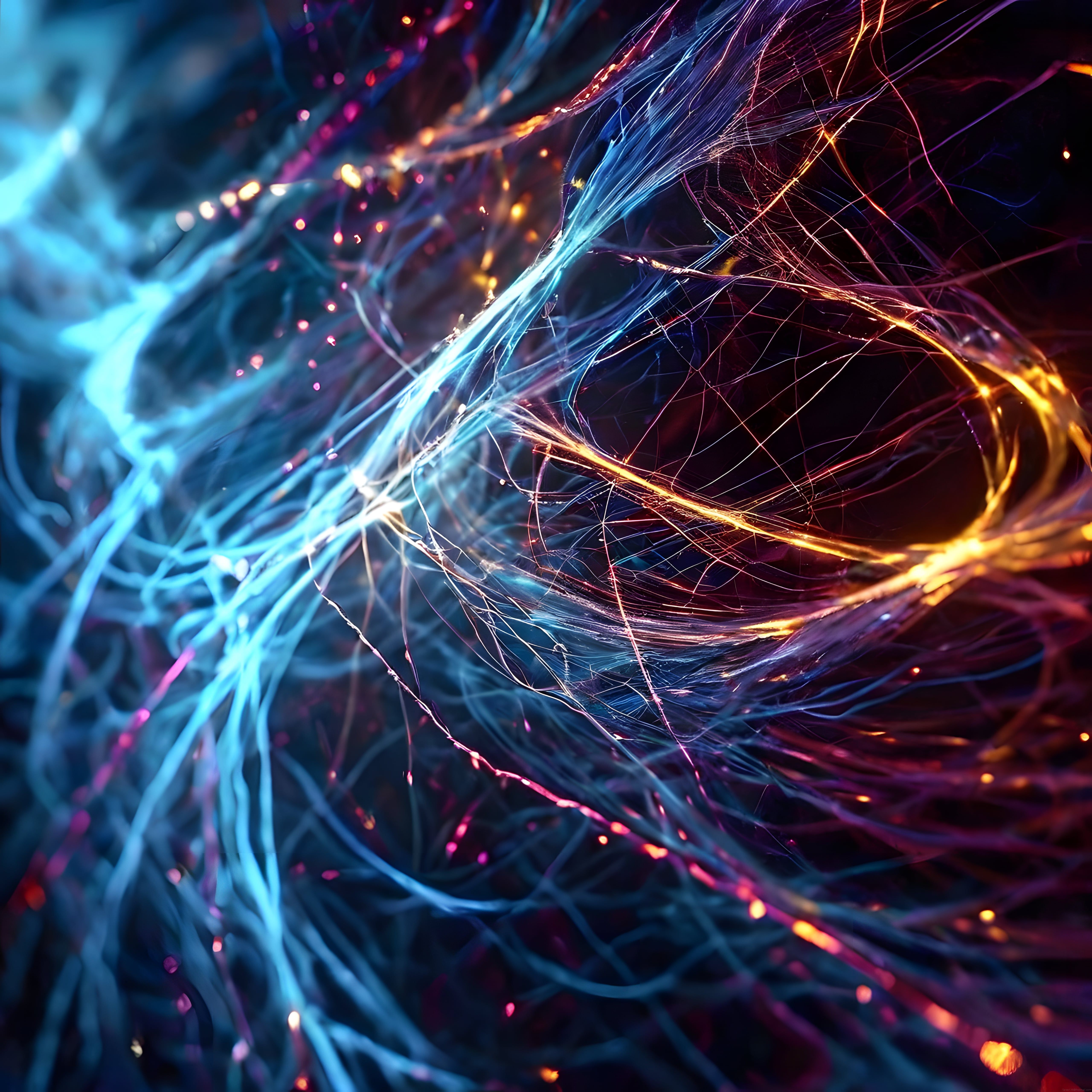 Gece Mavisi ve Turuncu Neon Çizgilerle Süslenmiş Soyut Dijital Sanat Eseri