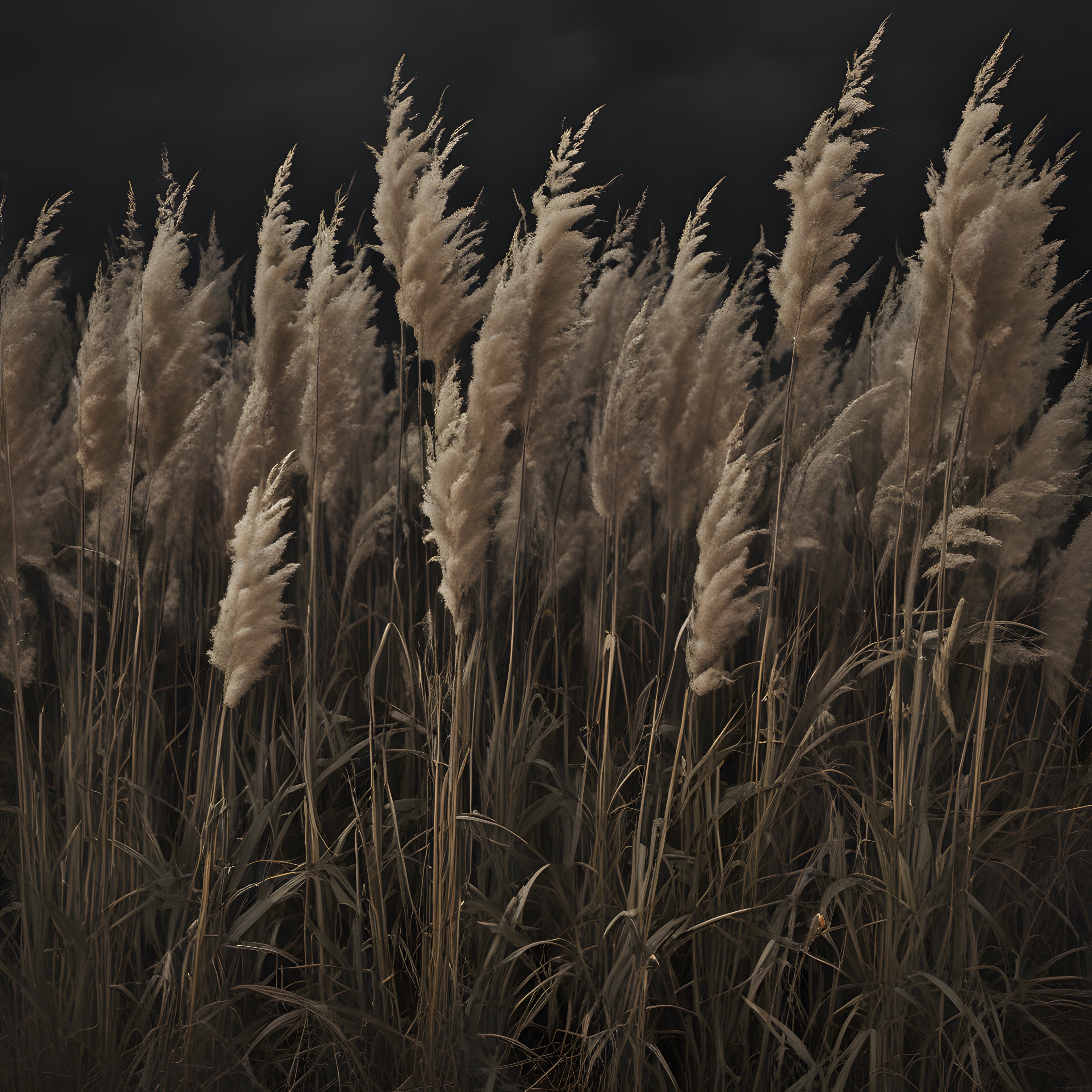 Gece Siyahı Arka Planda Işıltılı Pampas Otu Detayları ve Doğal Elegans