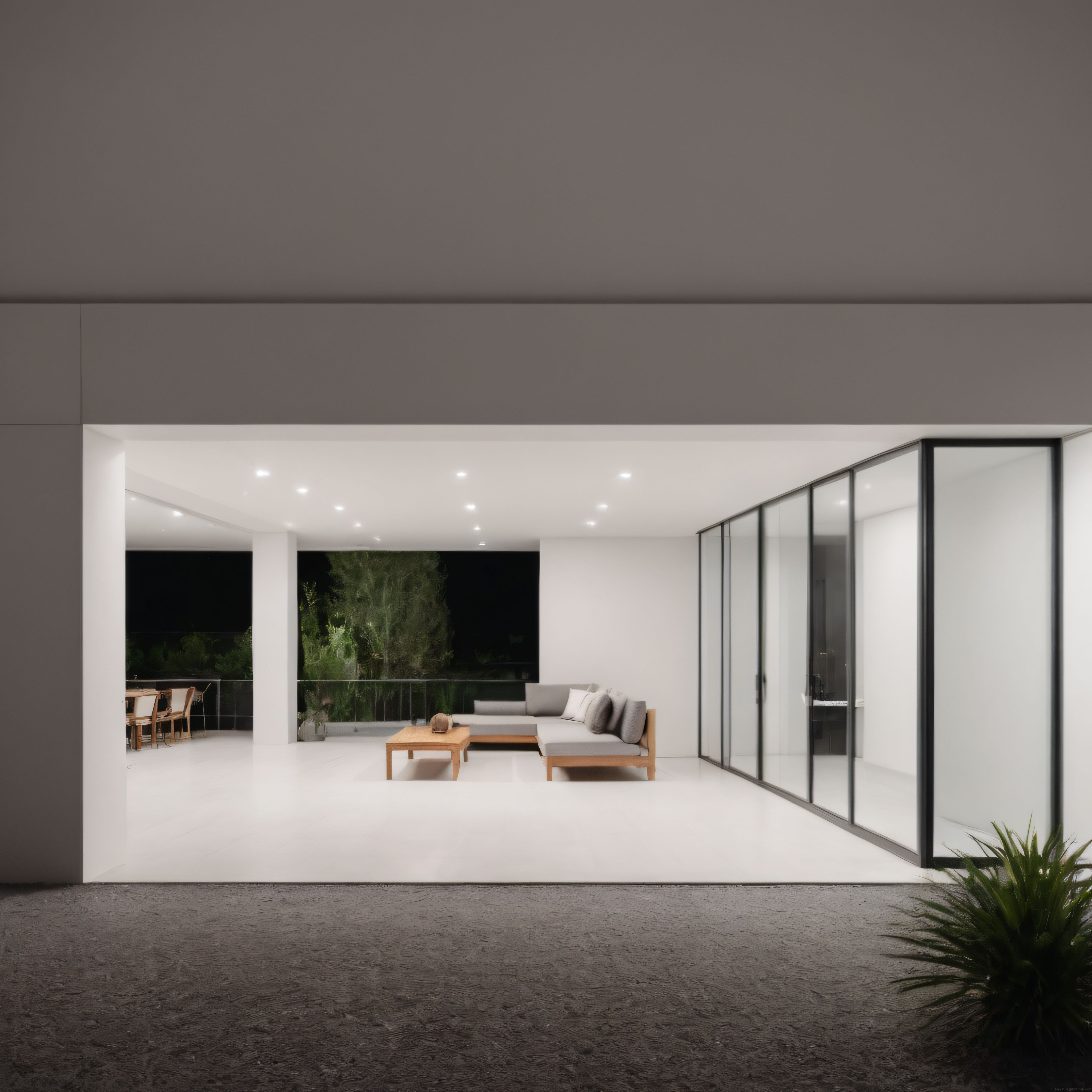 Gece Vakitinde Modern ve Minimalist Villa Terasının Sakin Atmosferi
