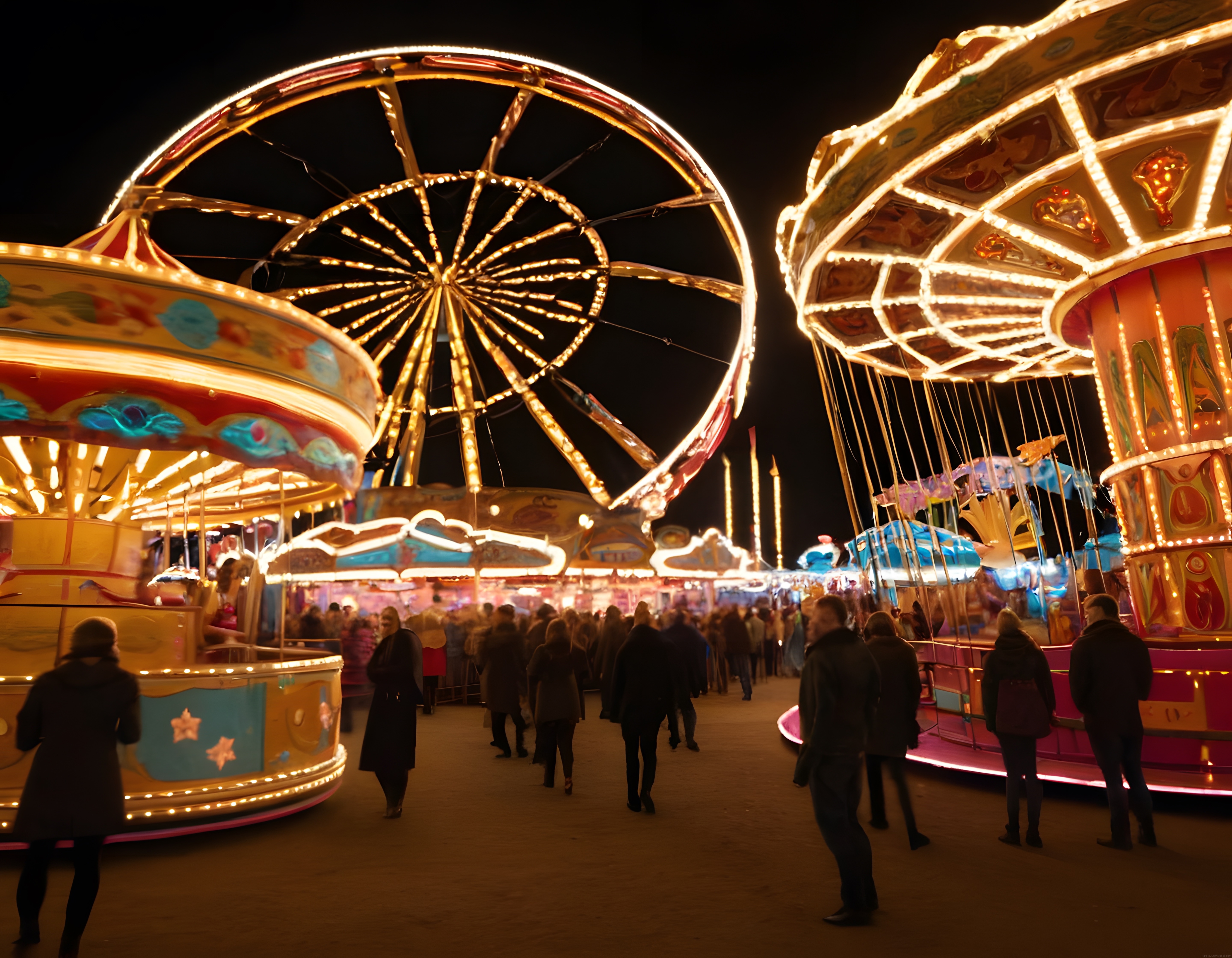 Gece Vakti Işıl Işıl Parlayan Lunaparkta Atlı Karınca ve Dönme Dolap Keyfi