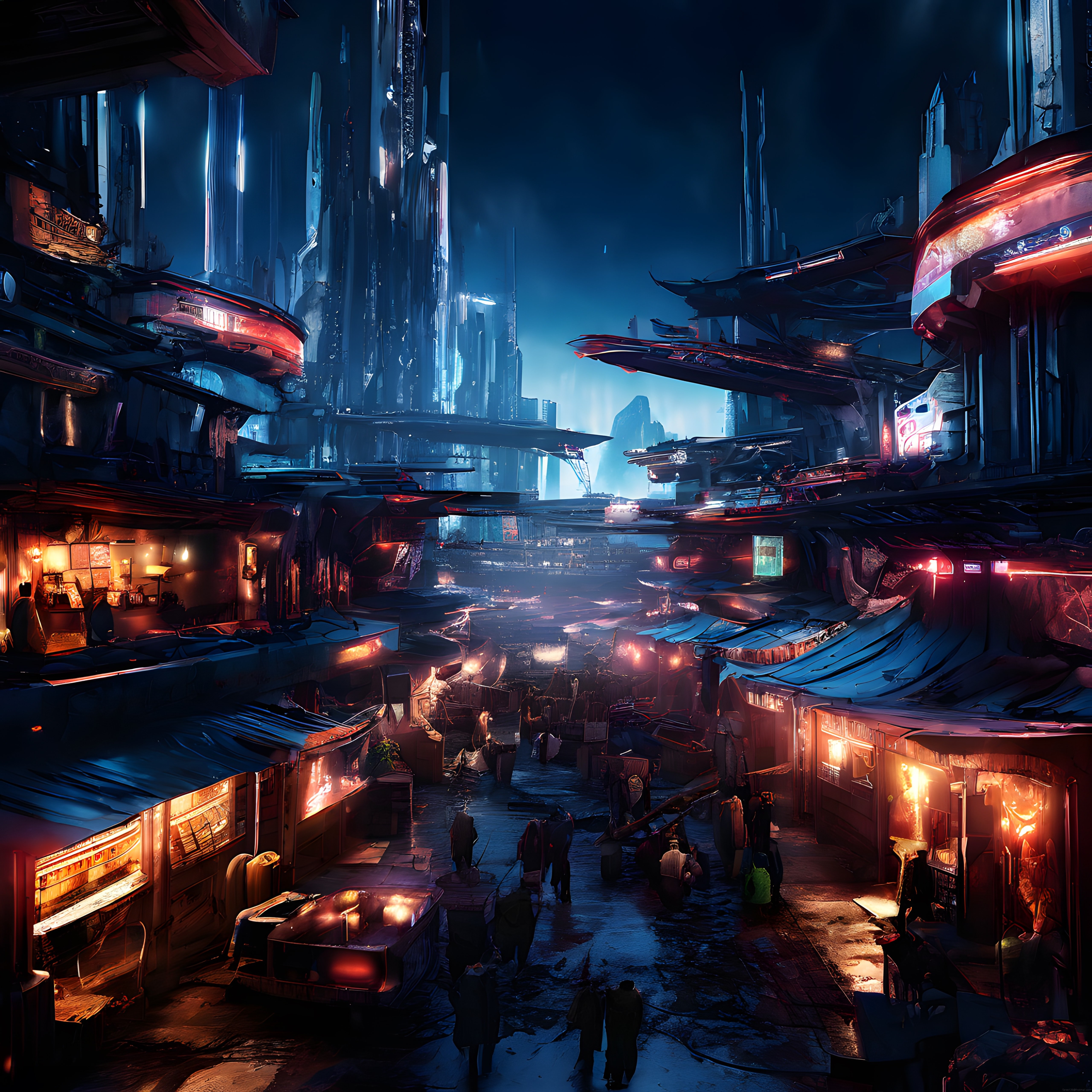 Gece Vakti Neonlarla Aydınlanan Geleceğin Asya Tarzı Cyberpunk Metropolü