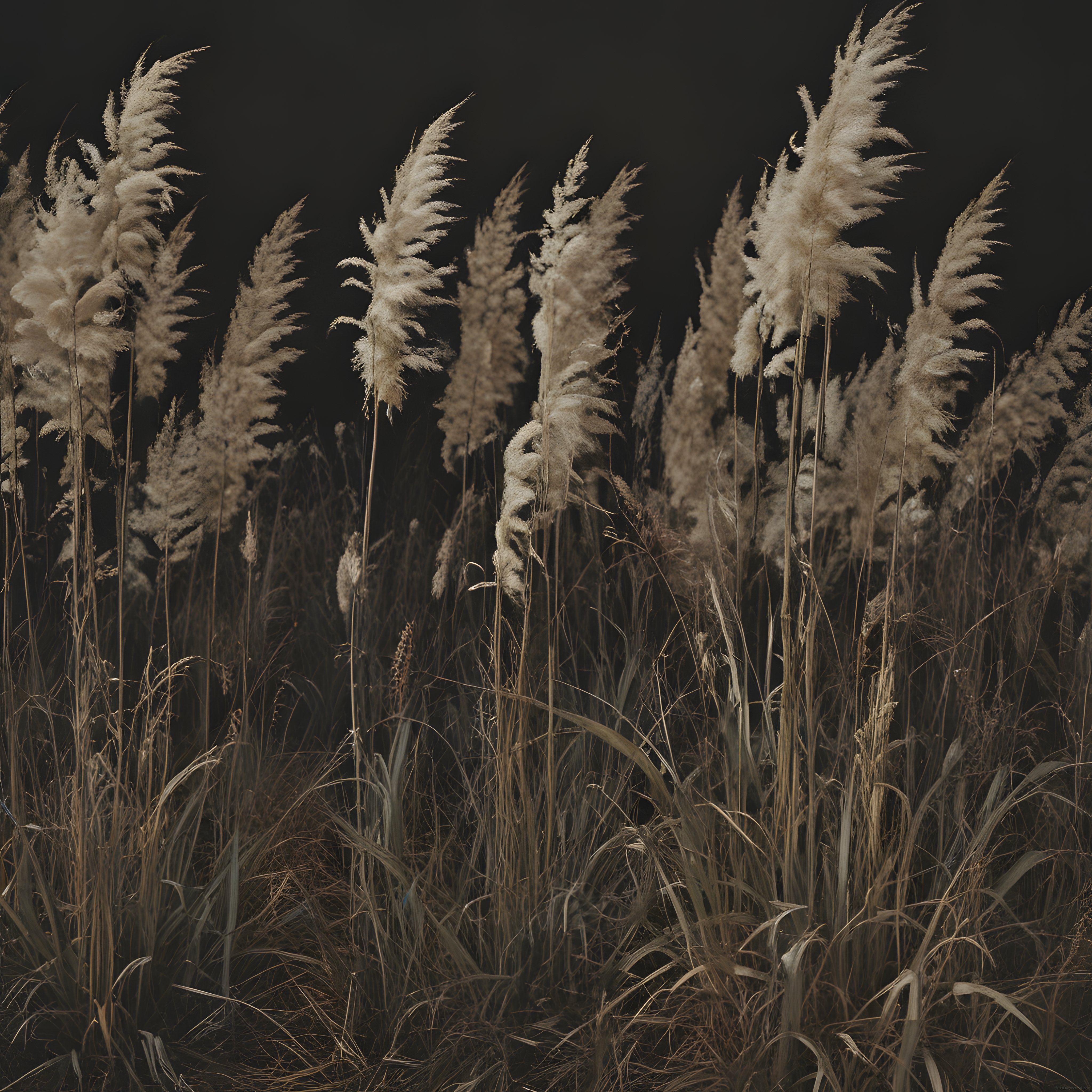 Gece yarısı aydınlığında pampas otlarının estetik doğa manzarası