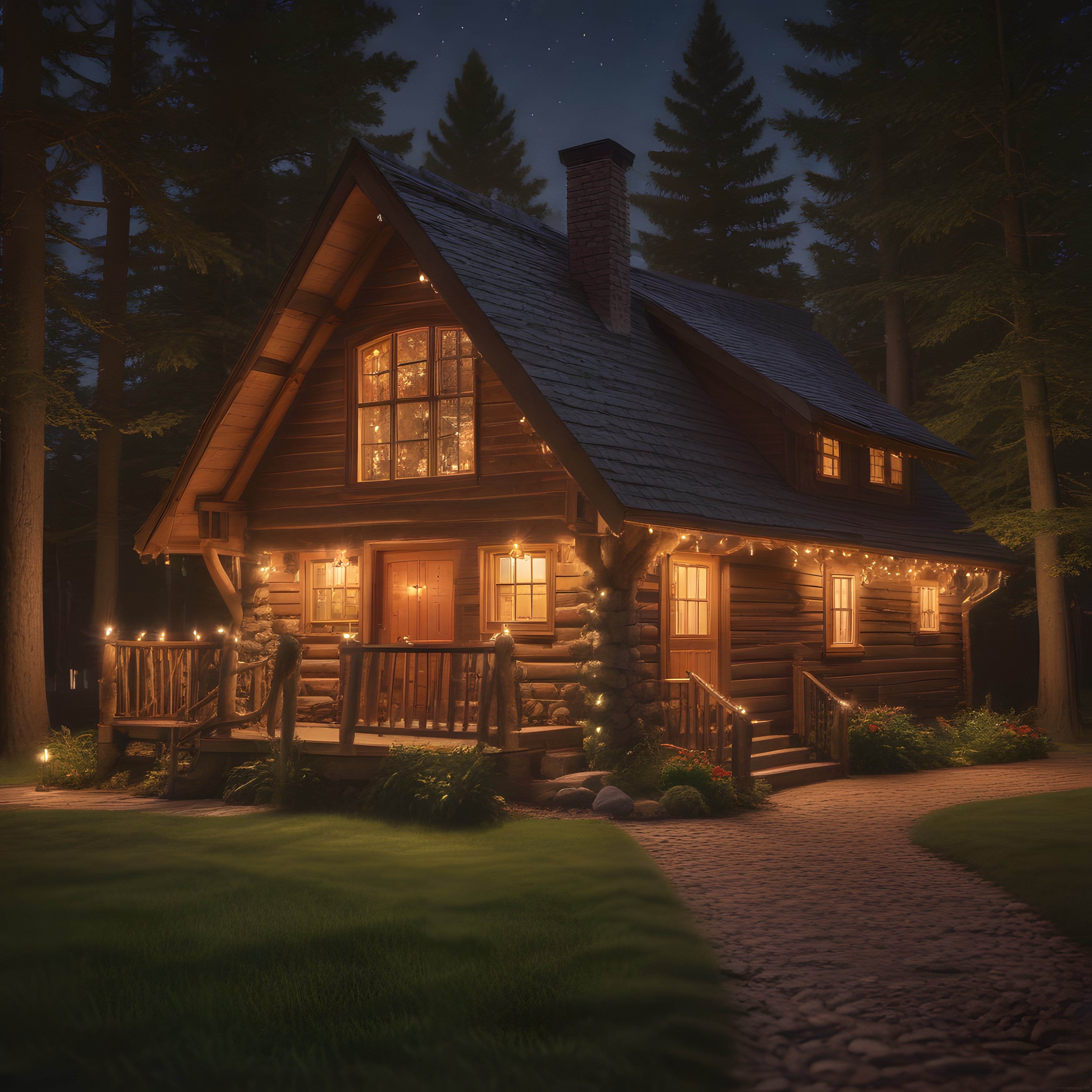 Gece Yıldızları Altında Sıcacık Bir Orman Evi ve Masalsı Atmosfer