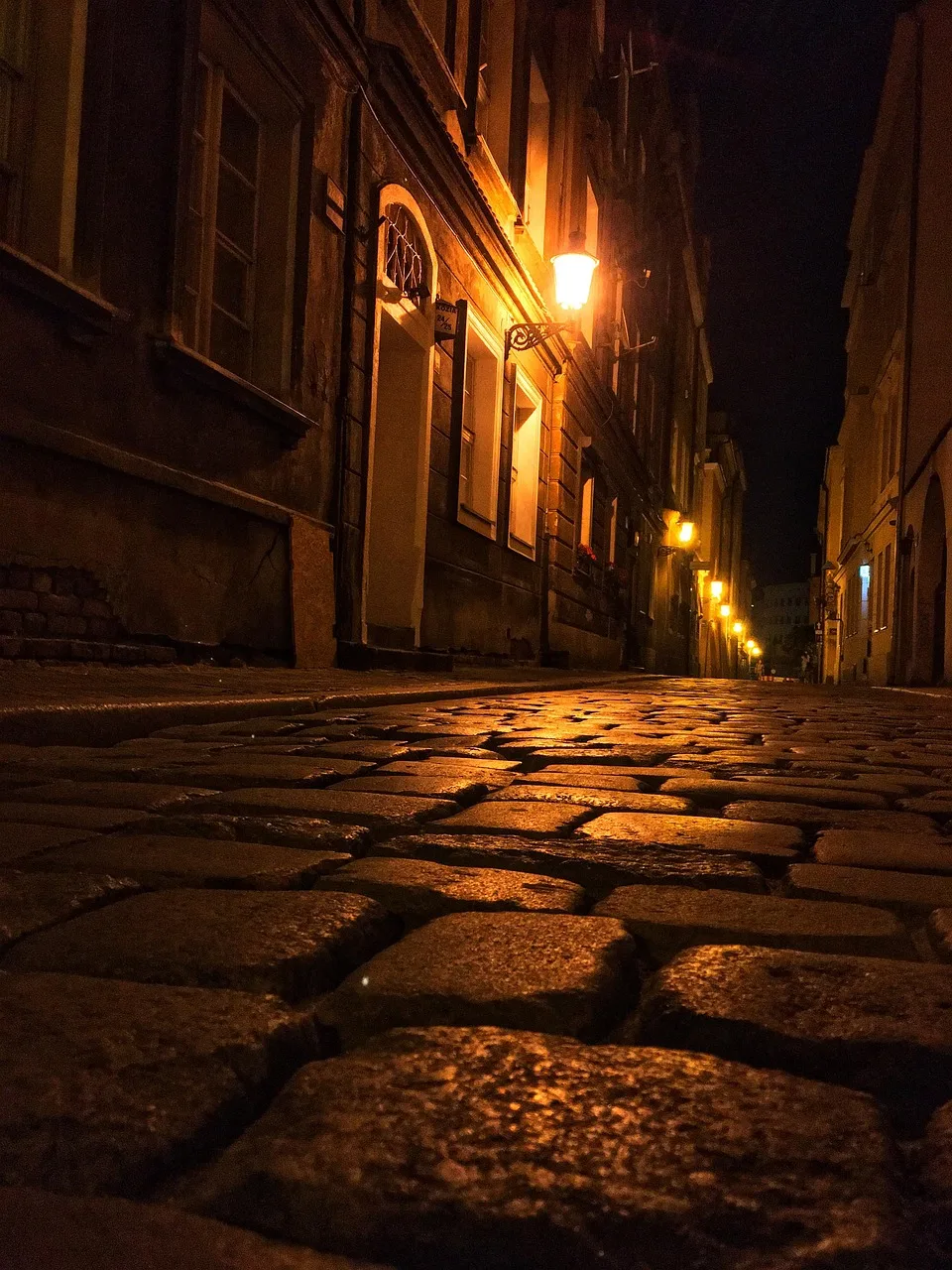Gece yürüyüşü tarihi sokak - Poznan eski kasaba