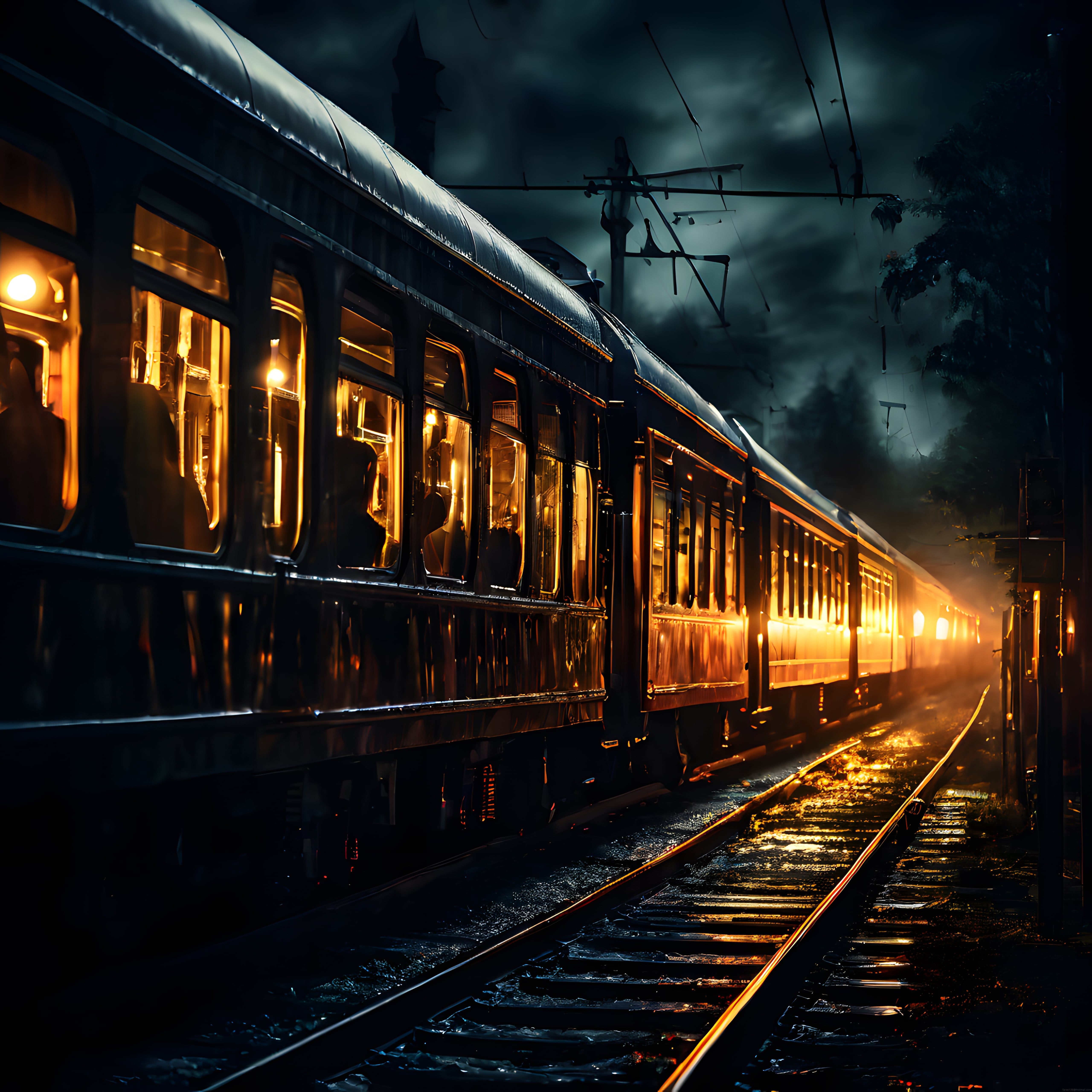 Gecenin Koynunda Sıcacık Işıklarıyla Yolculuk Yapan Nostaljik Tren