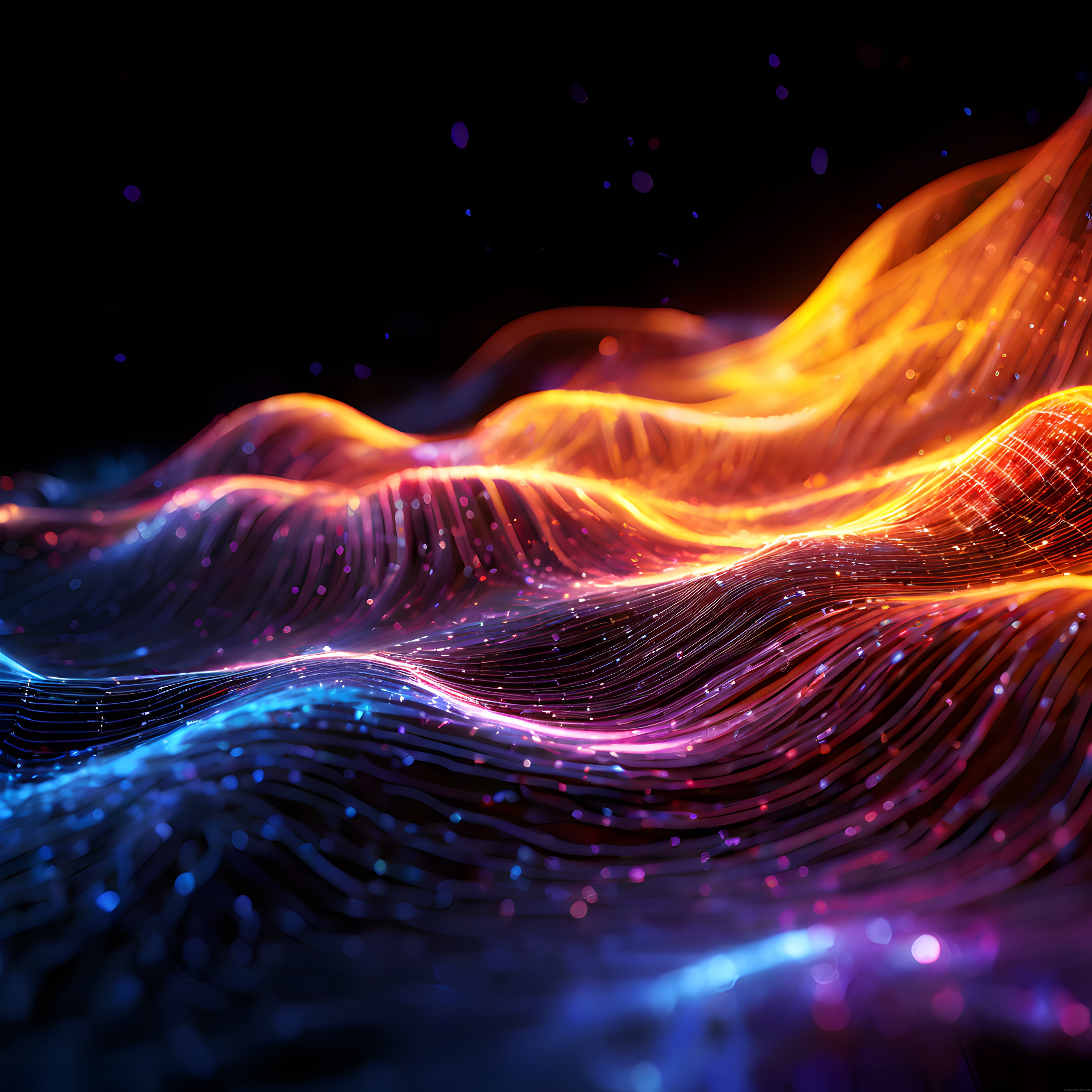 Geleceğe Ait Neon Işıklı Soyut Dijital Dalga Deseni ve Modern Arkaplan Tasarımı