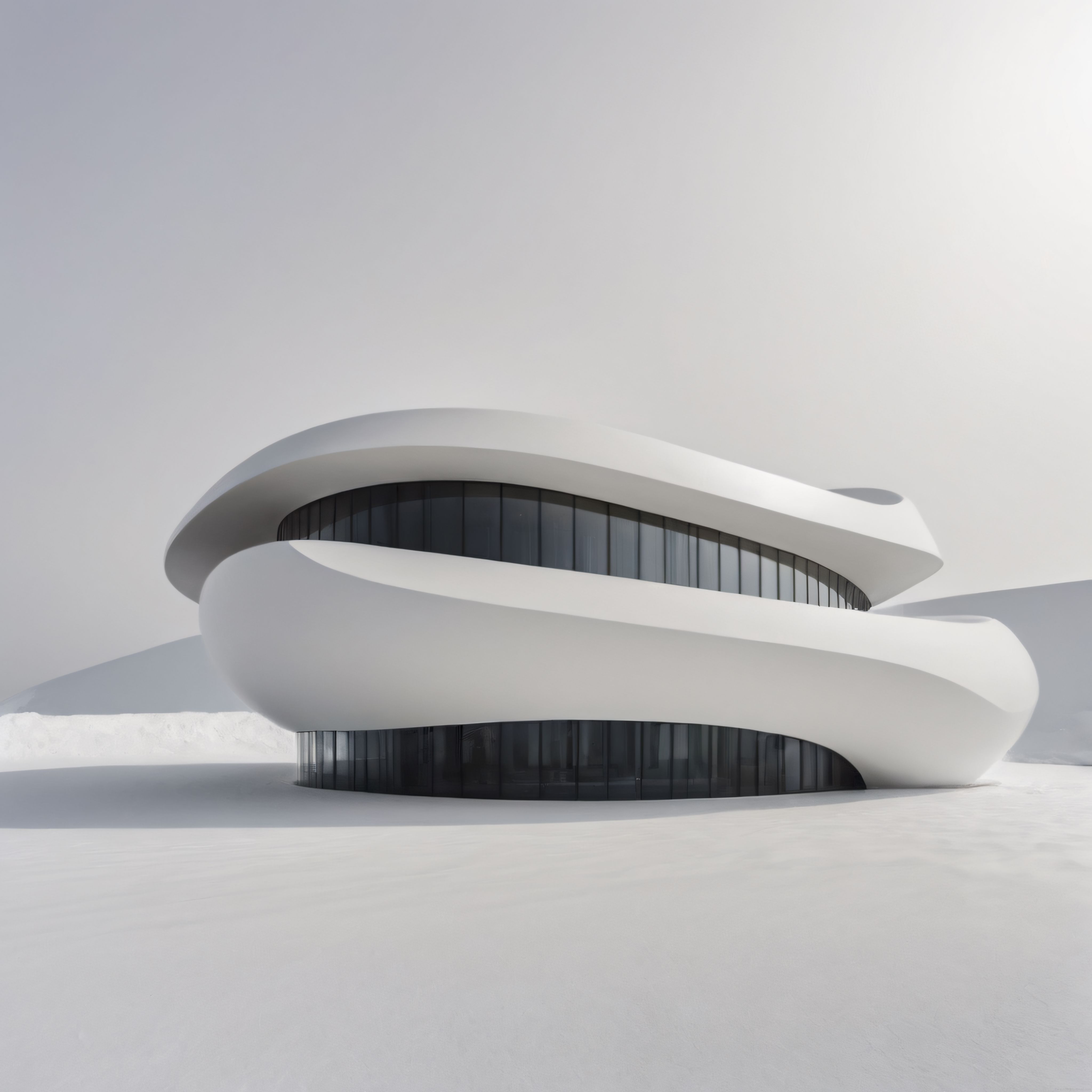 Geleceğin Akışkan Formları: Beyaz Kıvrımlı Minimalist Mimari Yapı Tasarımı