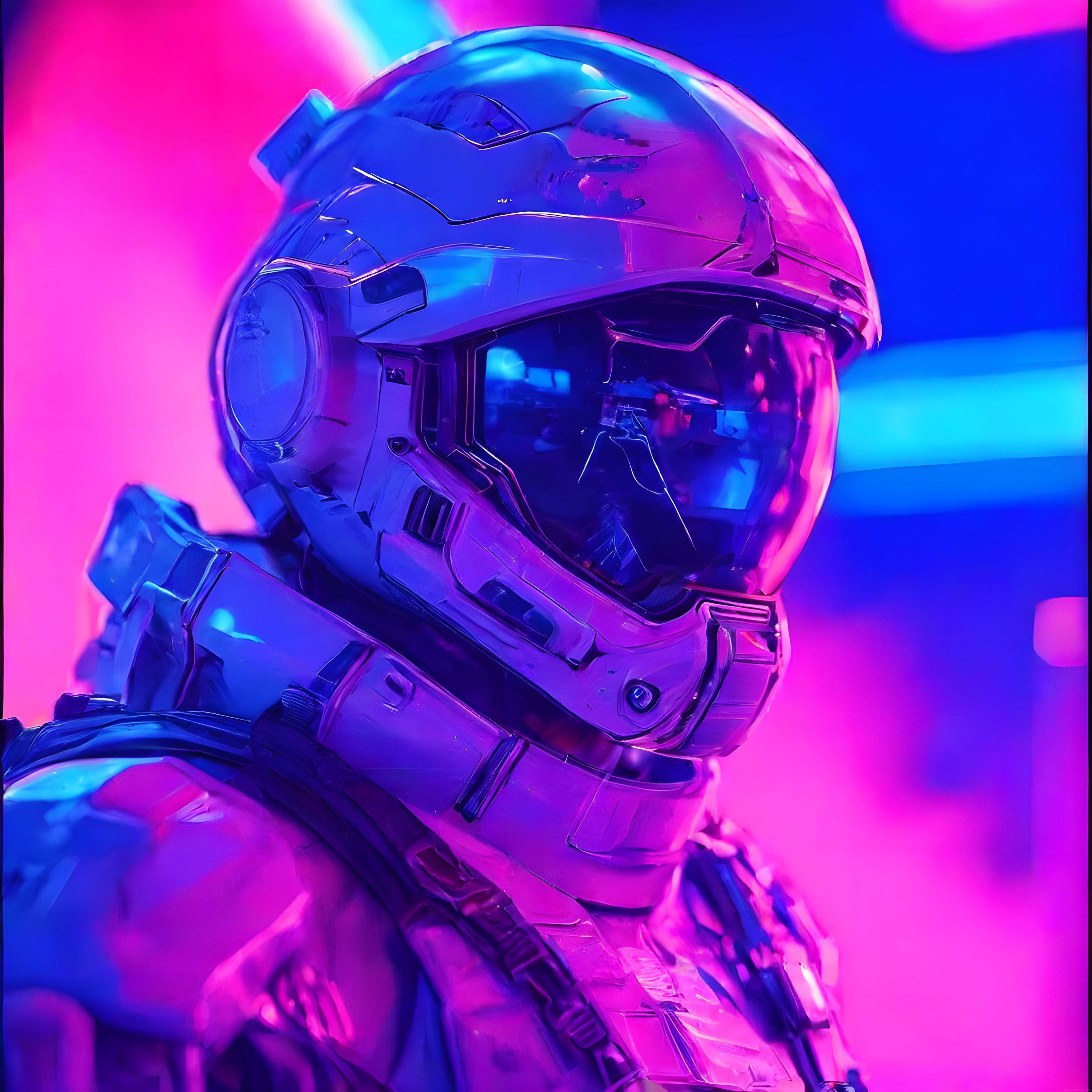 Geleceğin Astronotu: Cyberpunk Tarzı Neon Işıklı Dijital Sanat Eseri