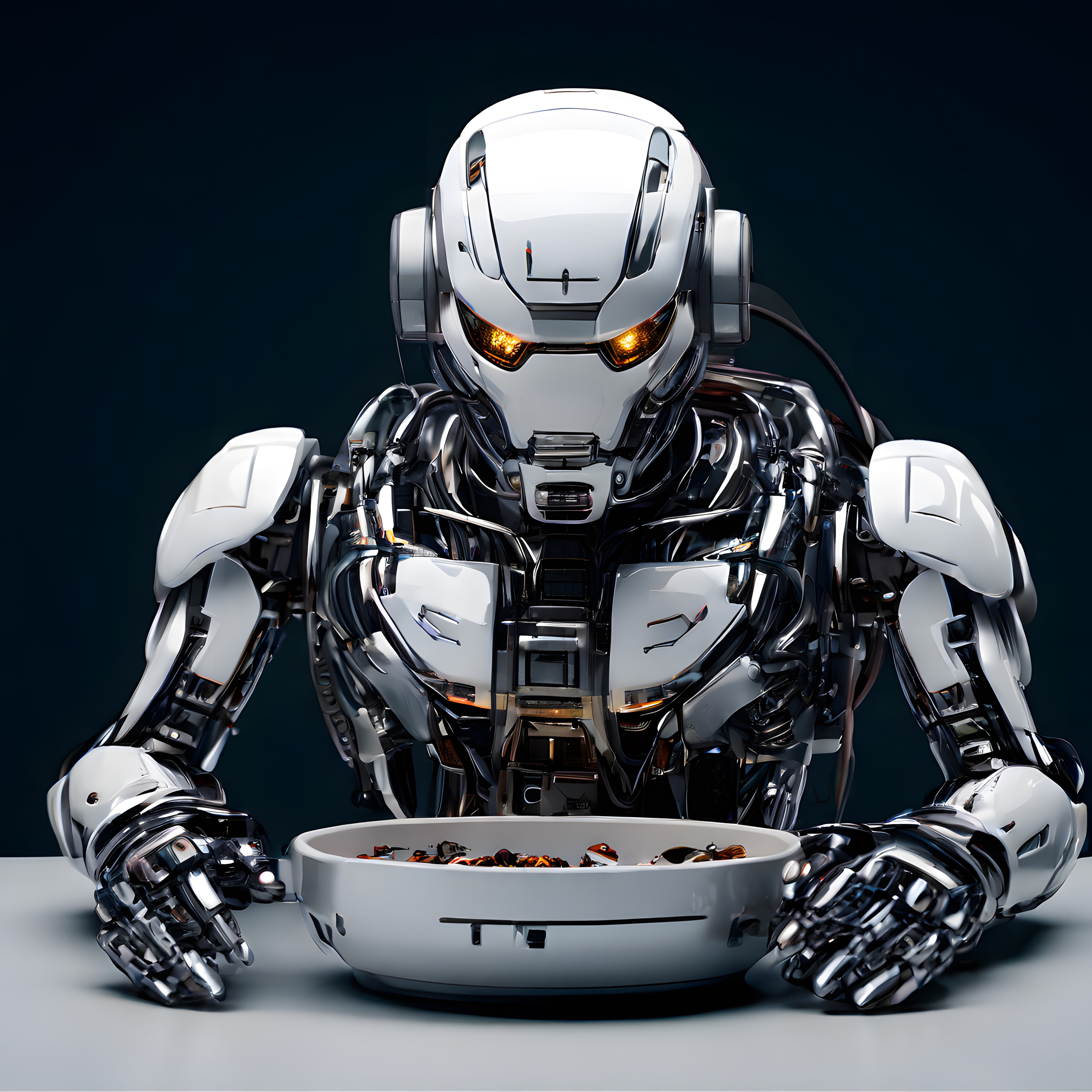 Geleceğin Beyaz İnsansı Robotu: Turuncu Gözleriyle Teknoloji Harikası Tasarım