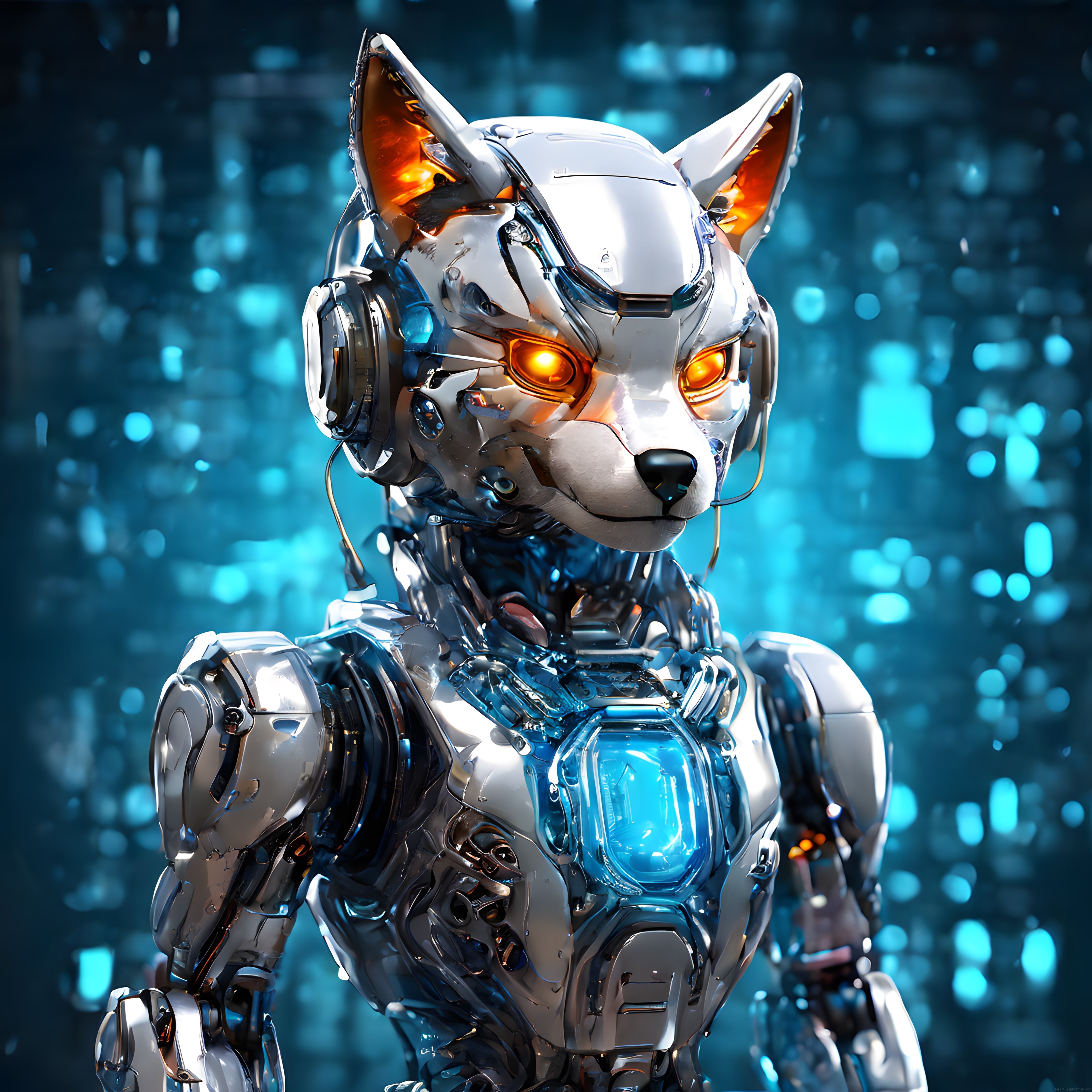 Geleceğin Biyonik Kurt Robotu: Turuncu Gözlü Metalik İnsansı Makine