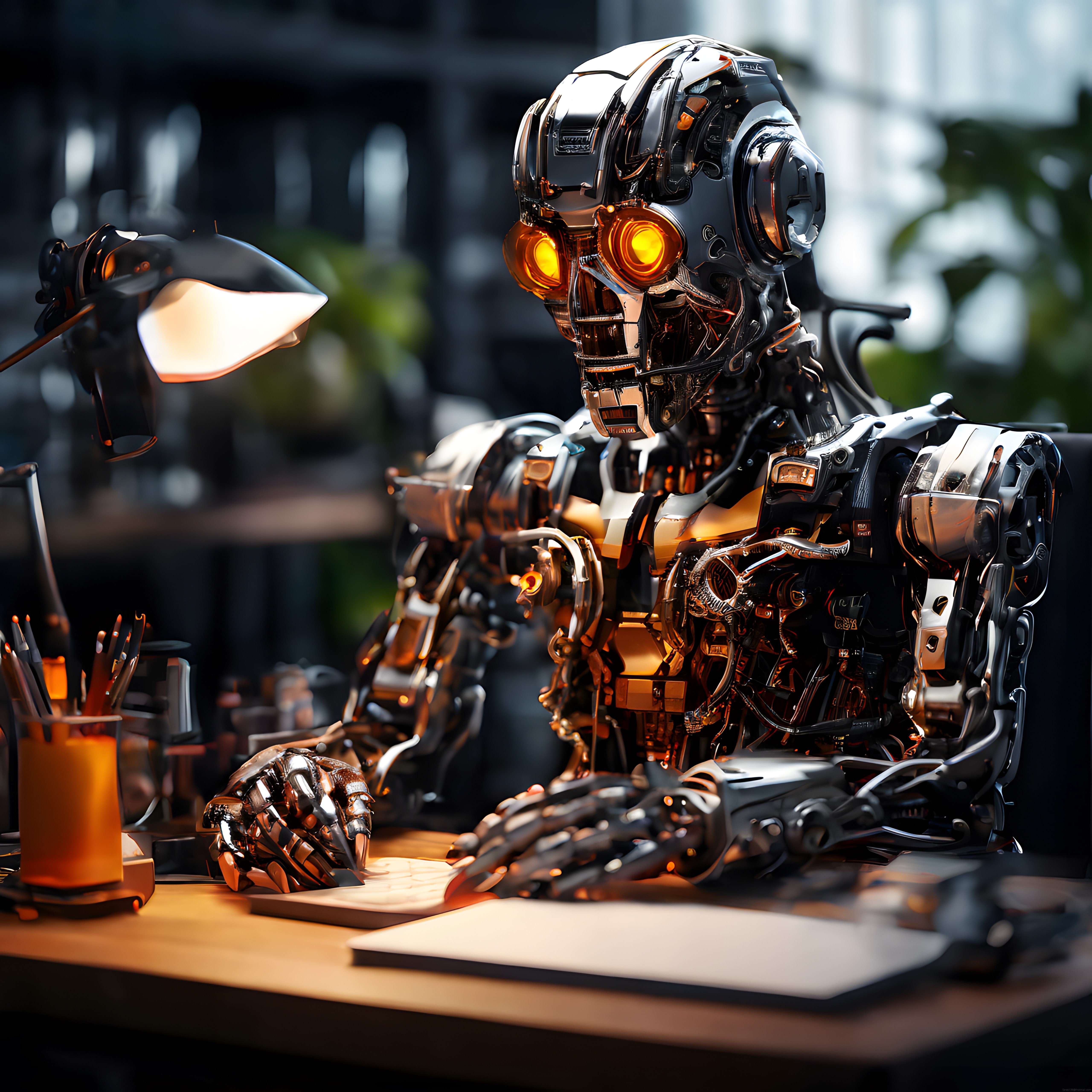 Geleceğin Çalışma Ortamı: İnsansı Robot Masasında Çizim Yaparken