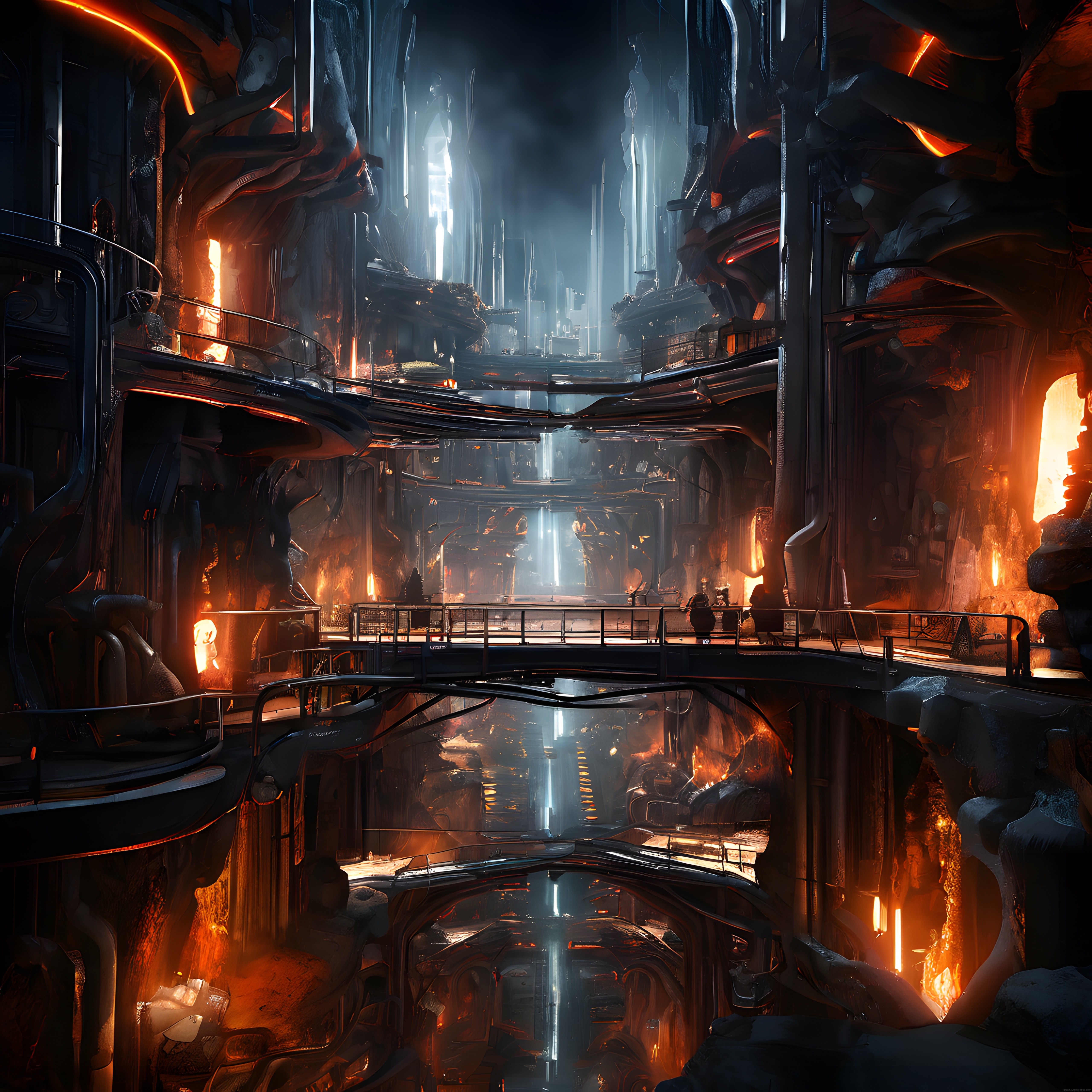 Geleceğin Derinliklerindeki Gizemli Şehir: Çok Katlı Sci-Fi Konsept Sanat