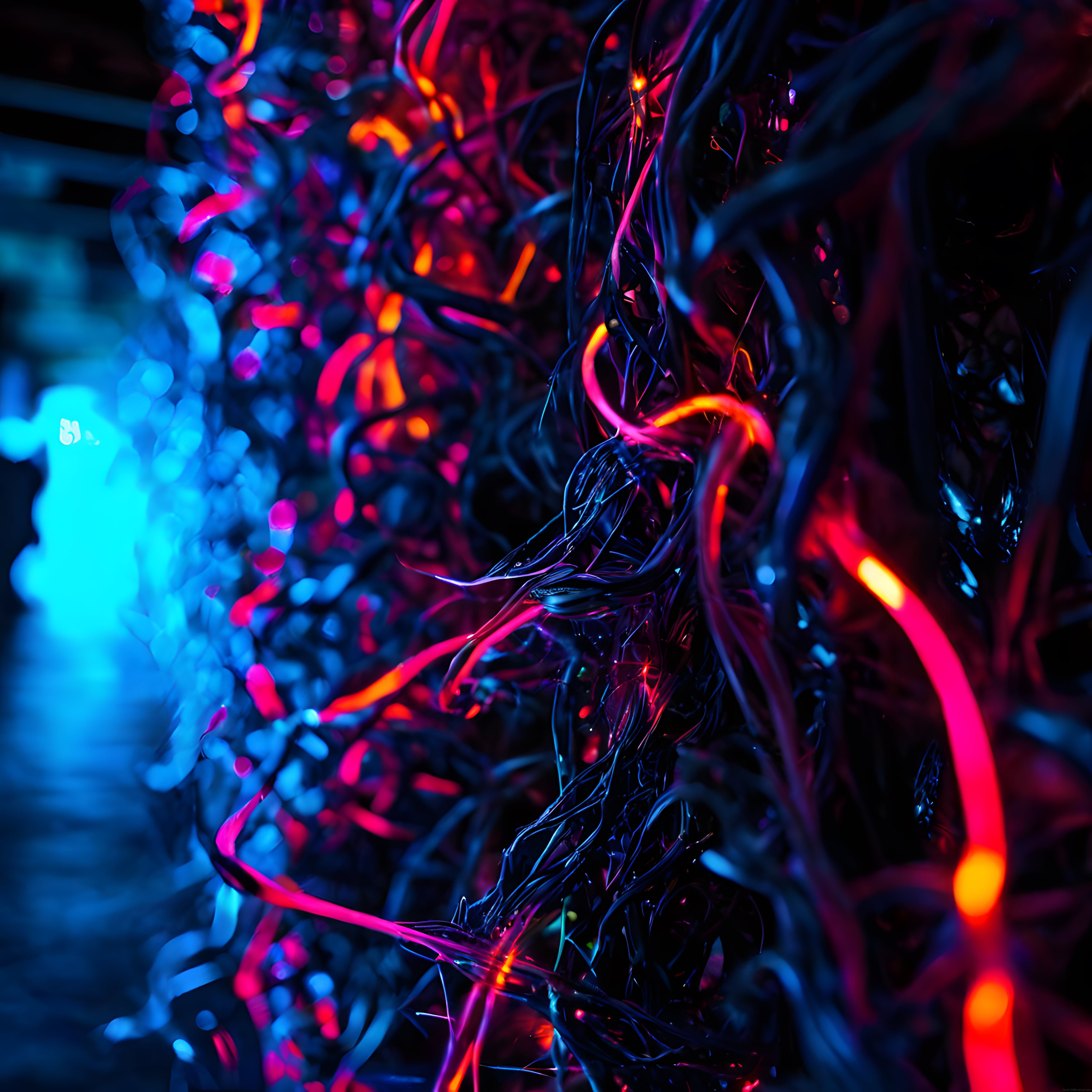 Geleceğin Dijital Ormanı: Neon Teller ve Soyut Organik Işık Formları