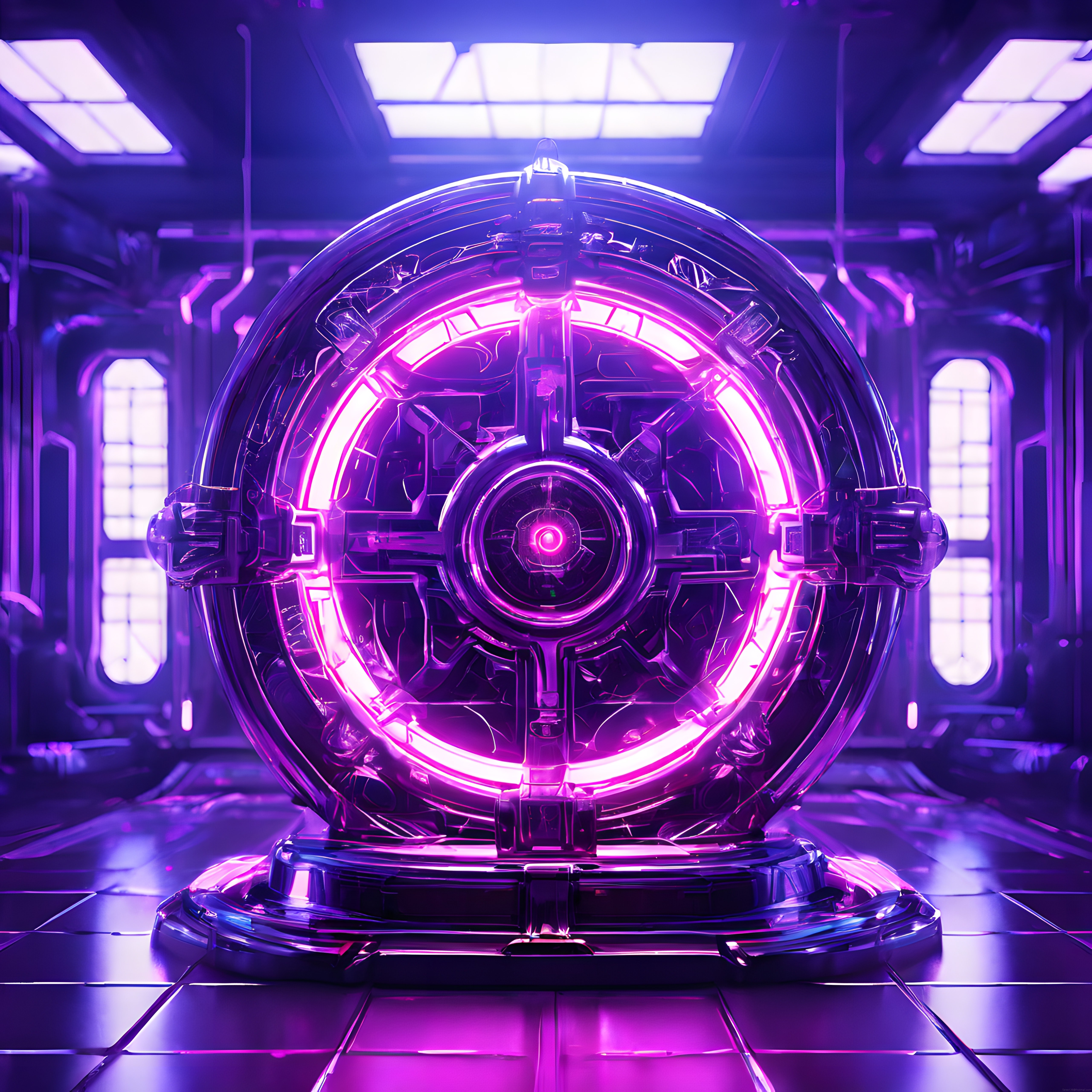 Geleceğin Enerjisi: Mor Neon Işıklı Küresel Portal ve Reaktör Dijital Tasarım Geleceğin Enerjisi: Mor Neon Işıklı Küresel Portal ve Reaktör Dijital Tasarım