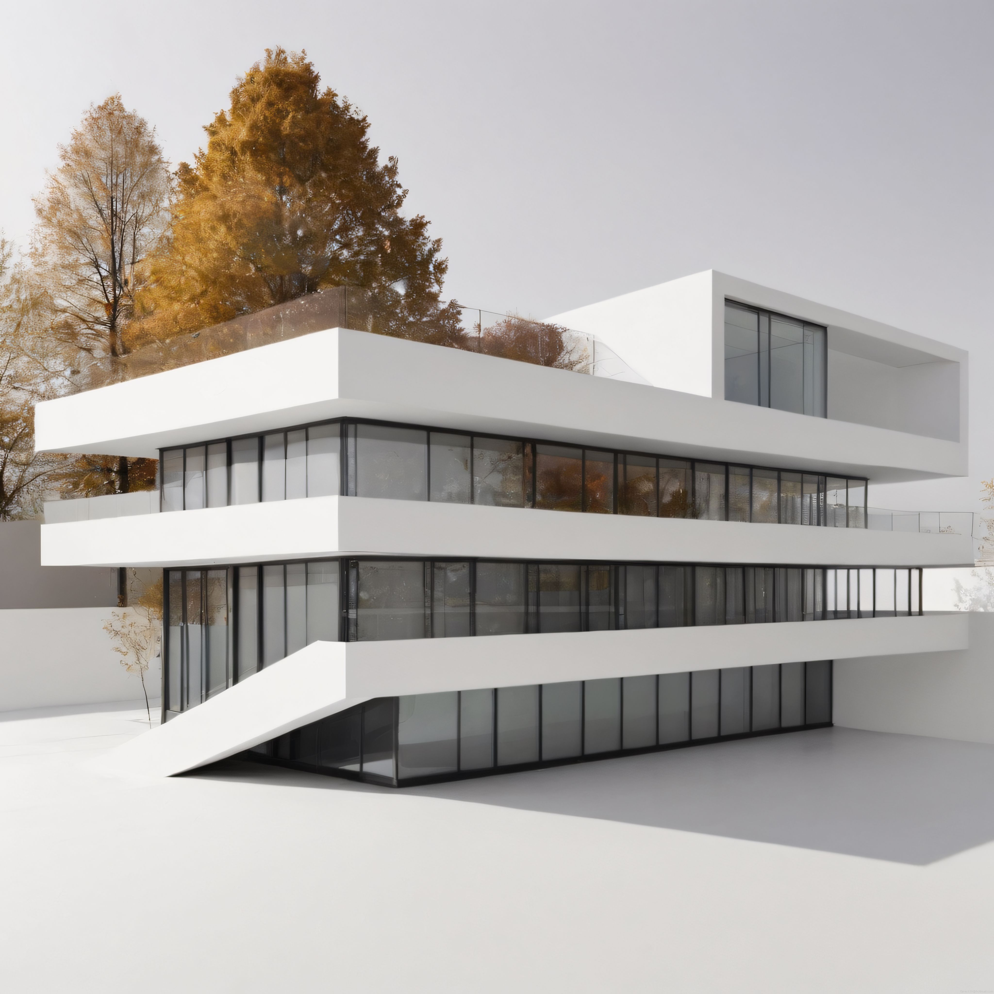 Geleceğin Evi: Beyaz Minimalist Villa ve Sonbaharın Altın Yaprakları