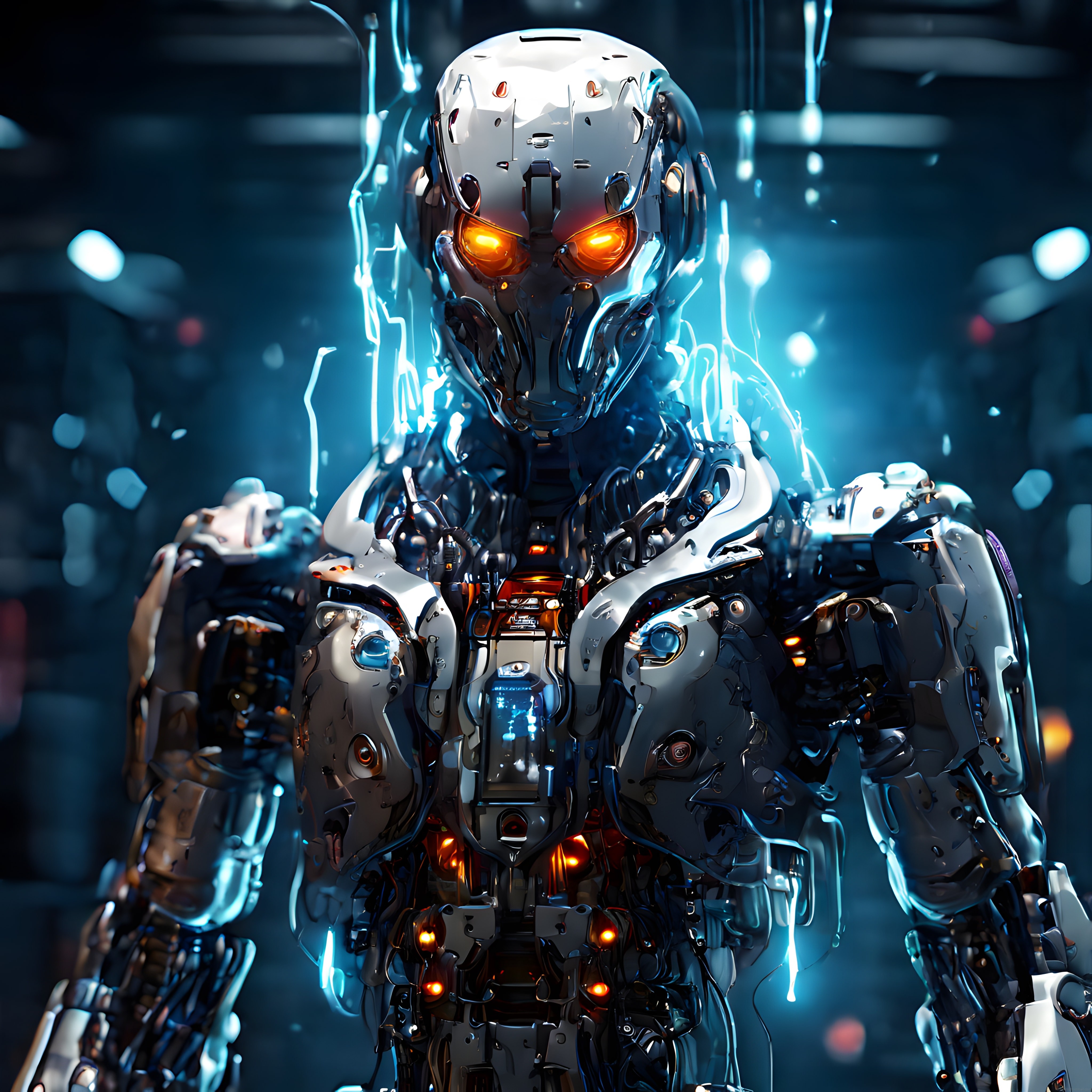 Geleceğin İnsansı Robotu: Turuncu Gözler ve Metalik Tasarım Detayları