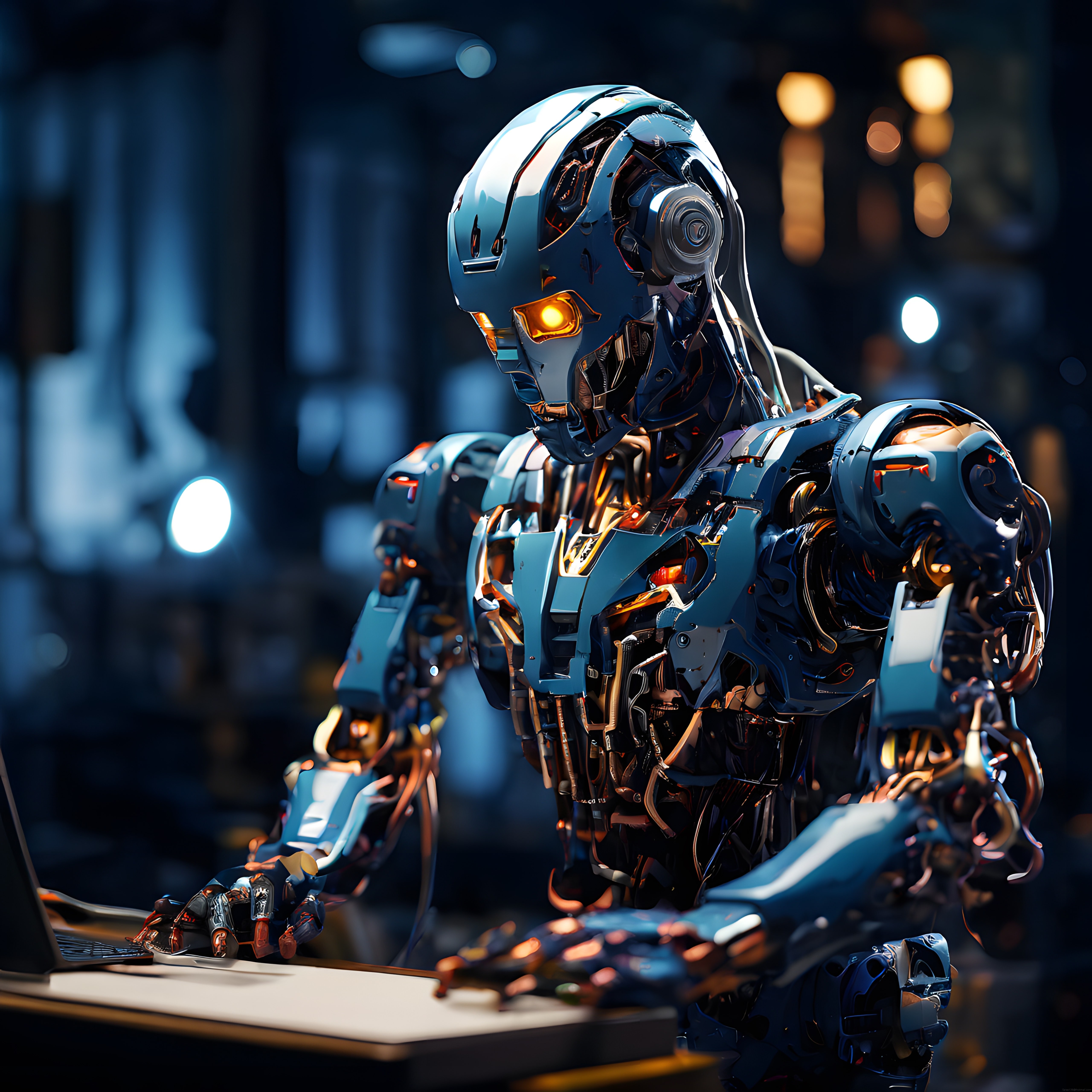 Geleceğin İş Ortamında Bilgisayar Başında Çalışan İnsansı Robot