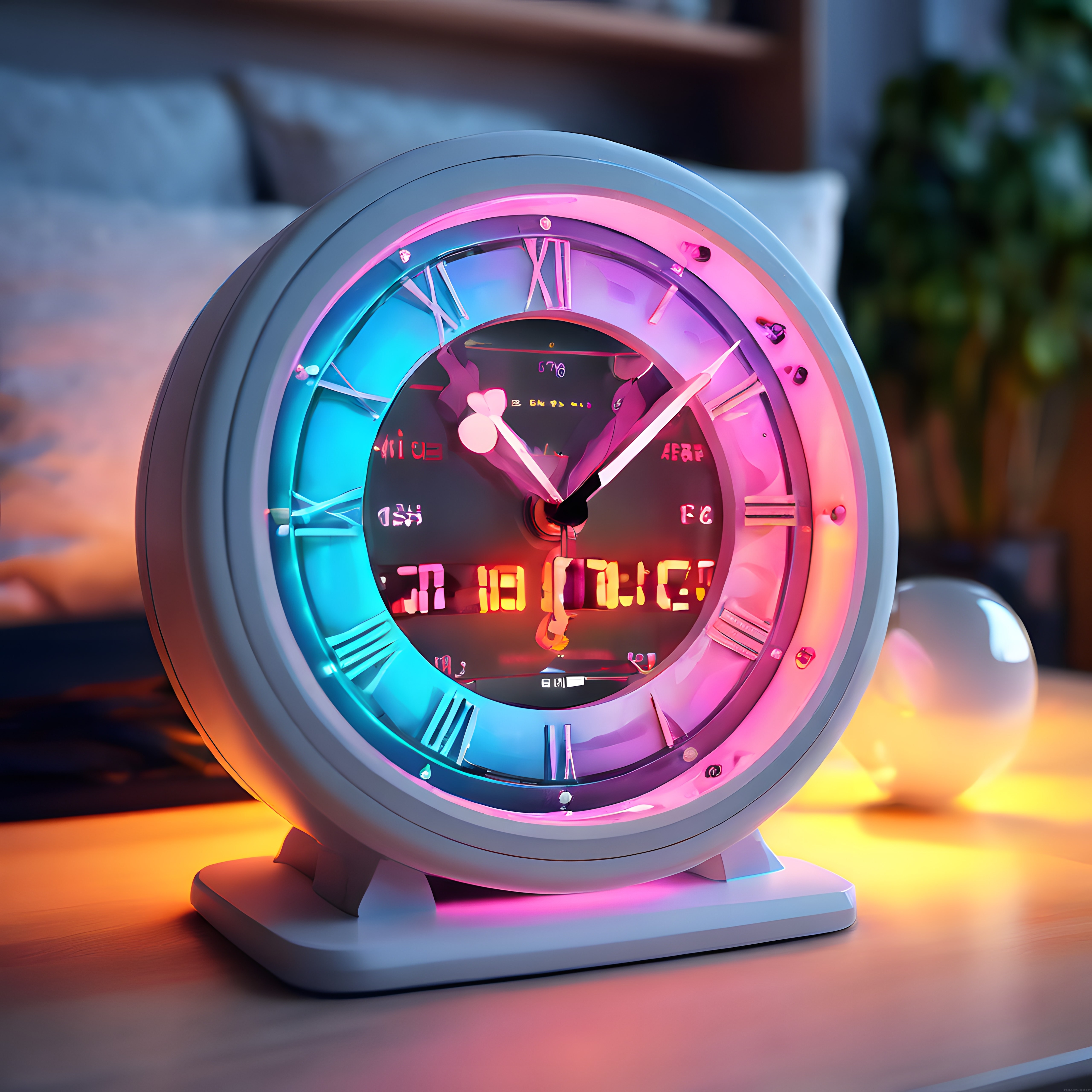 Geleceğin Işıltısı: Neon Renkli Modern Futuristik Masa Saati Tasarımı