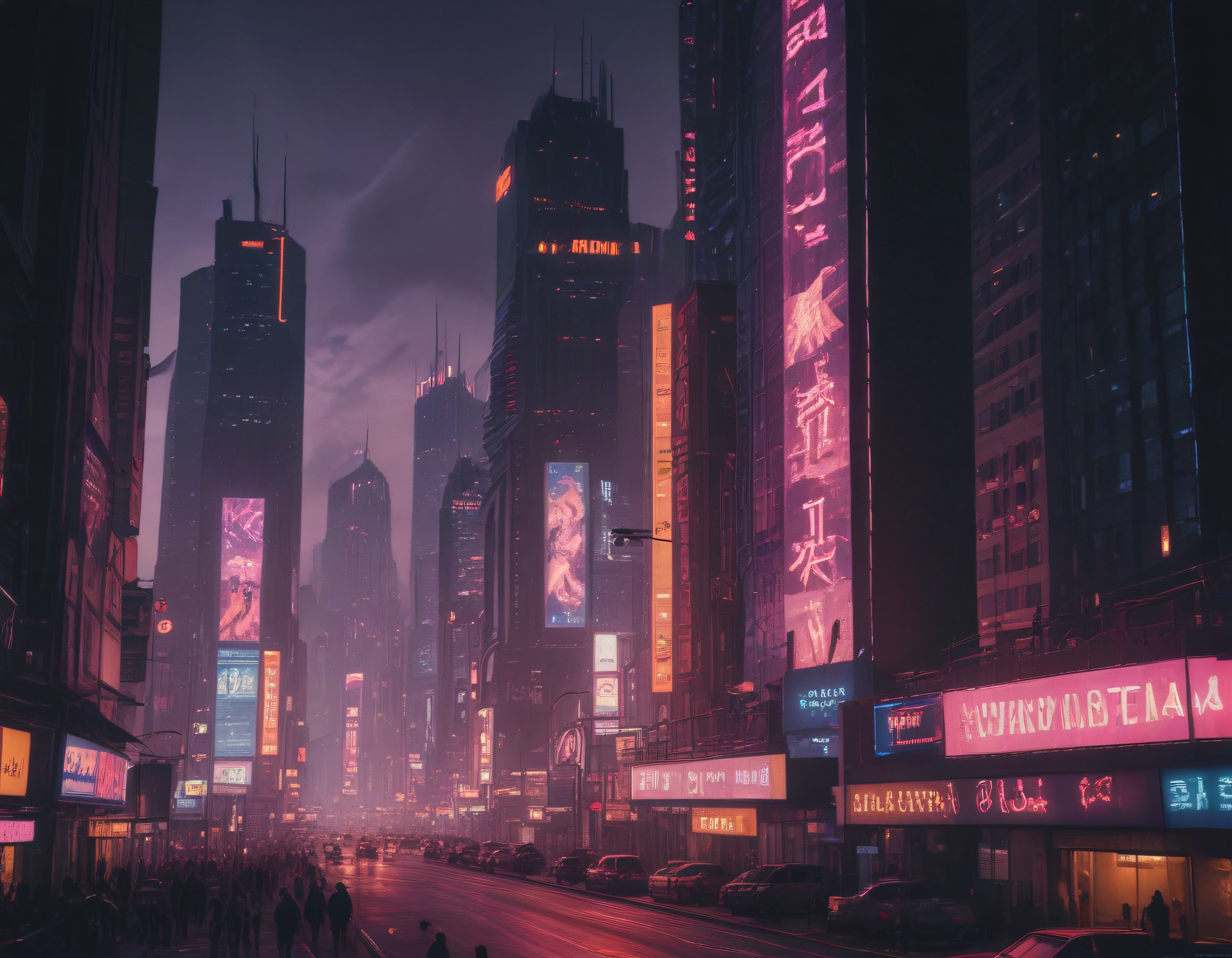 Geleceğin Karanlık Metropolü: Neon Panolar ve Sis Altındaki Cyberpunk Şehir Manzarası