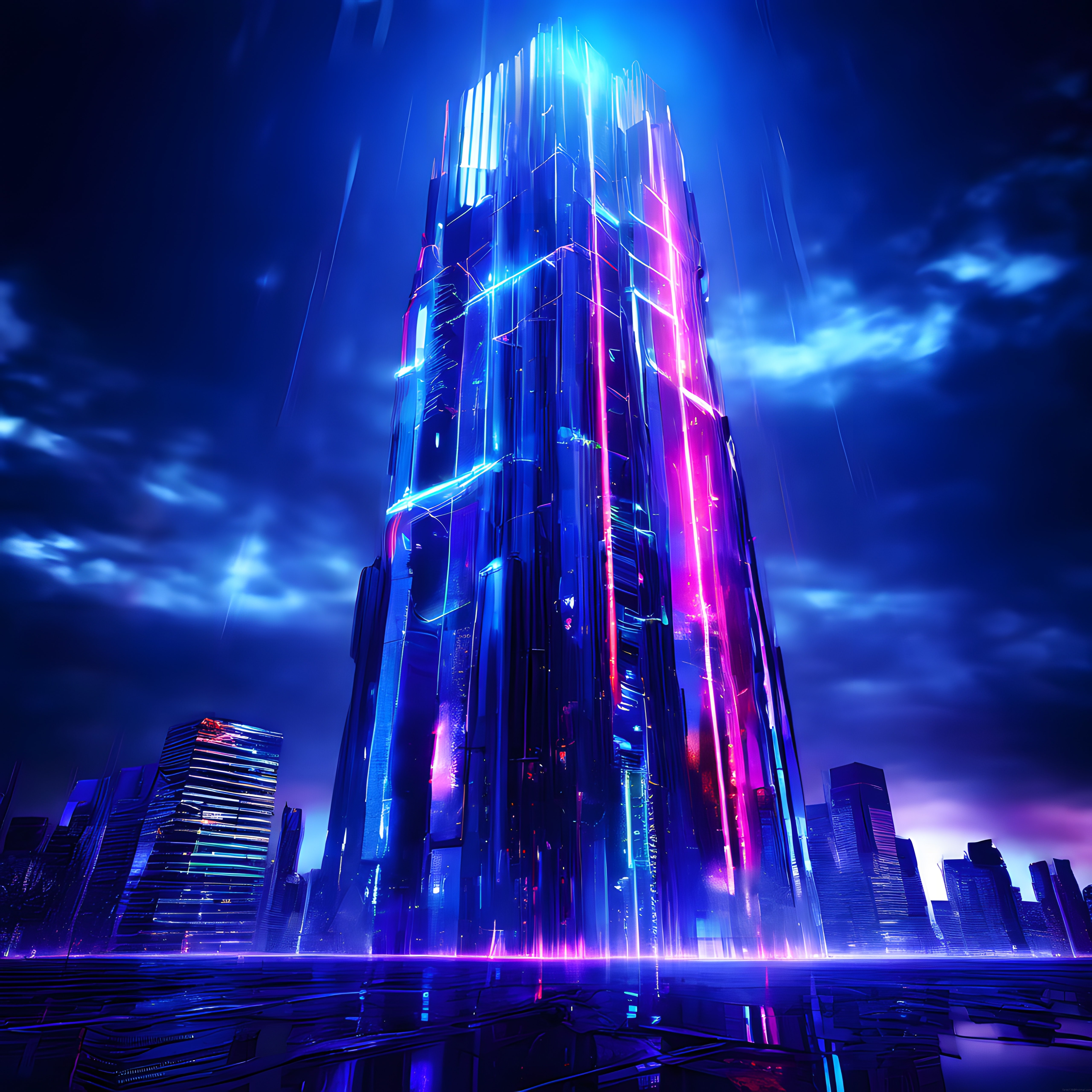 Geleceğin Kristal Kulesi: Neon Işıklarla Parıldayan Cyberpunk Şehri
