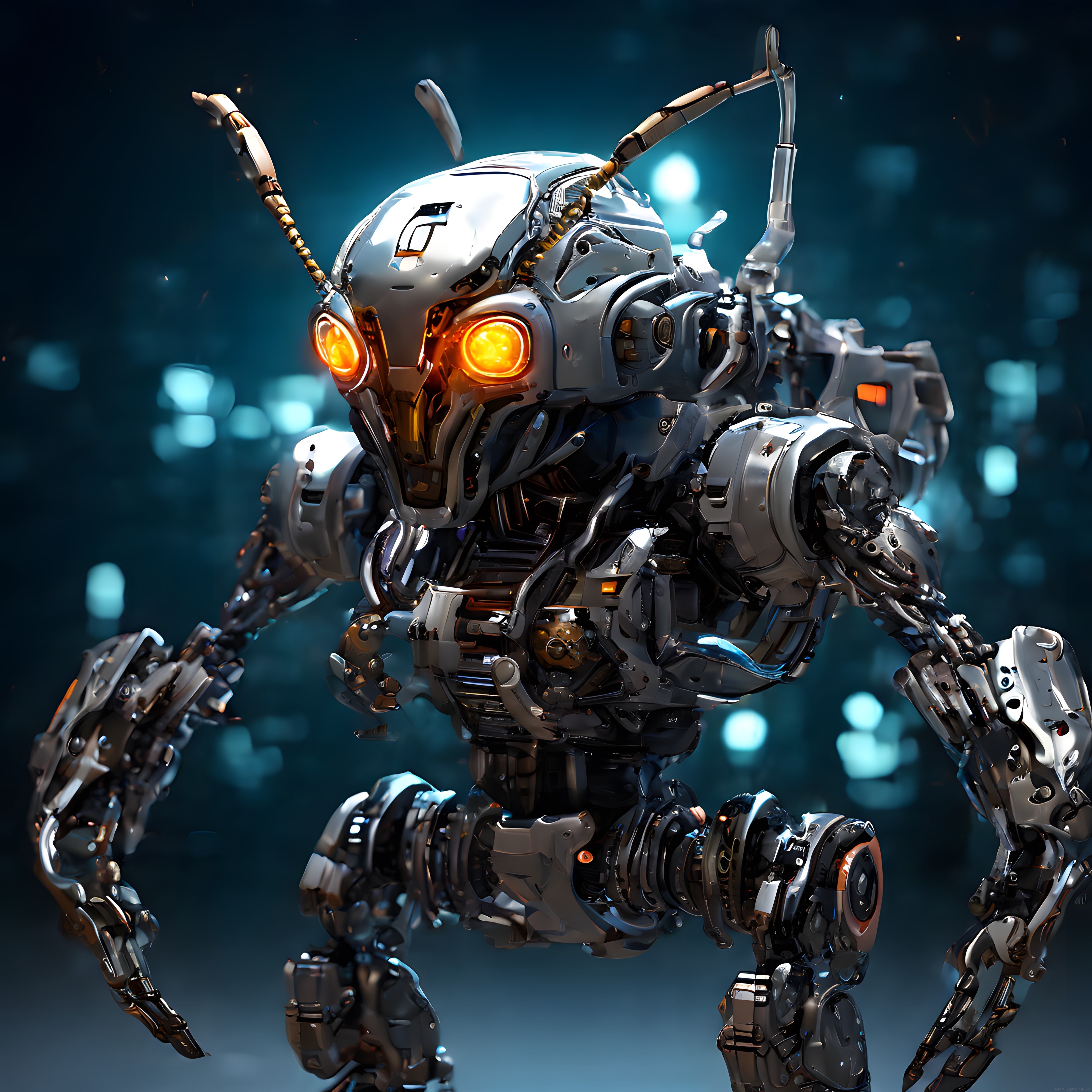 Geleceğin Mekanik Arı Robotu: Turuncu Işıklı Çelik Zırhlı Savaş Makinesi