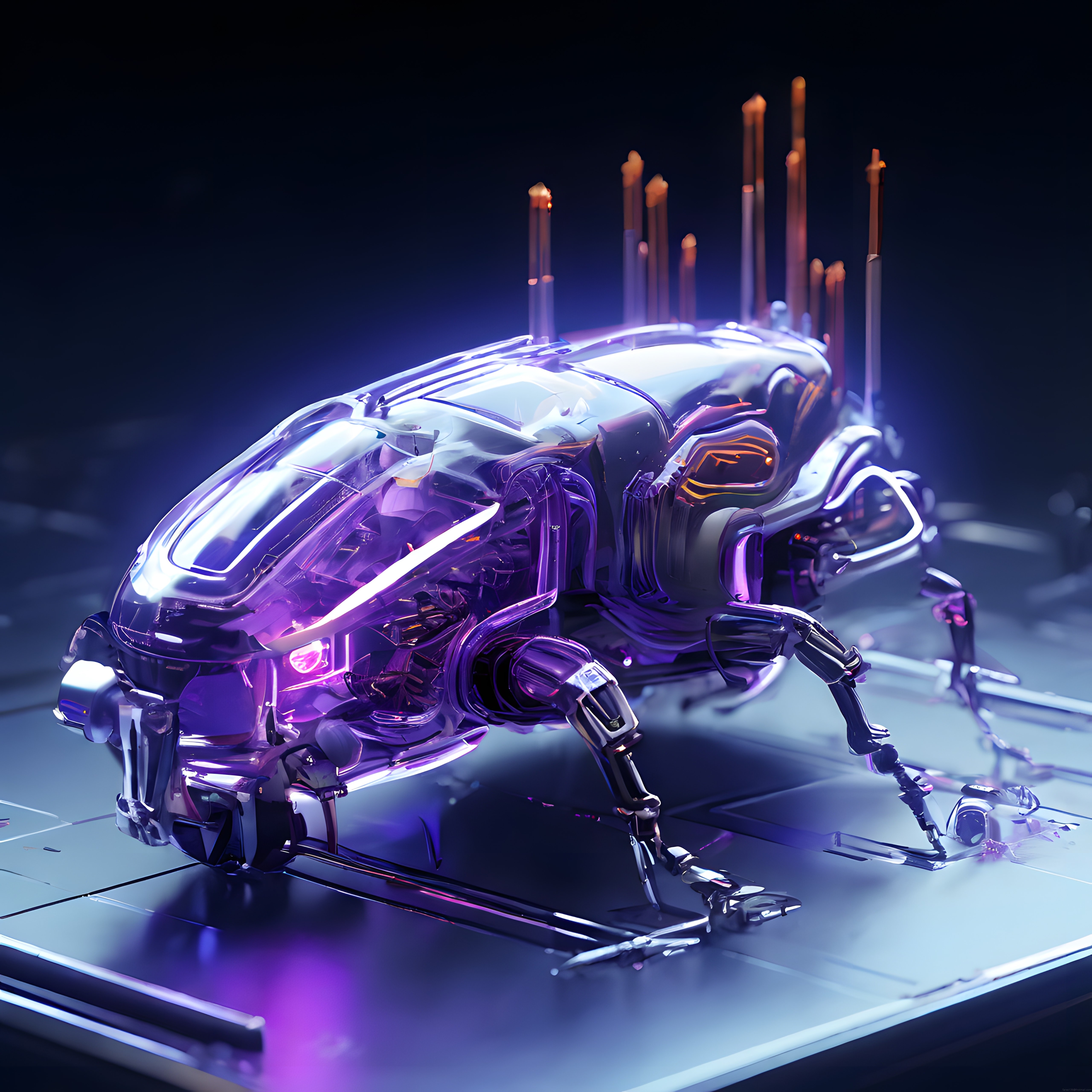 Geleceğin Mekanik Böceği: Neon Aydınlatmalı Şeffaf Robotik Tasarım