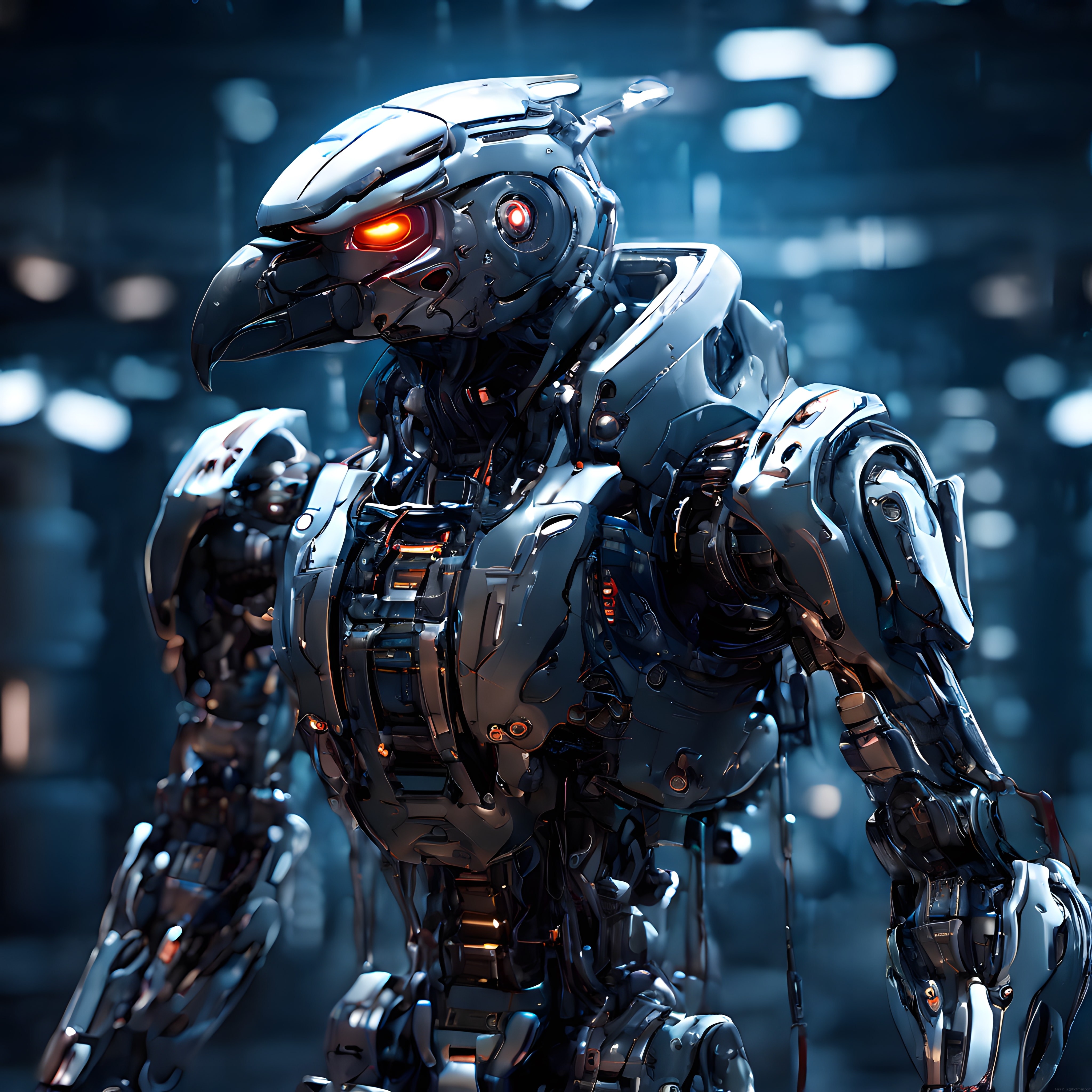 Geleceğin Mekanik Muhafızı: Neon Işıklı Bilim Kurgu Robot Portresi