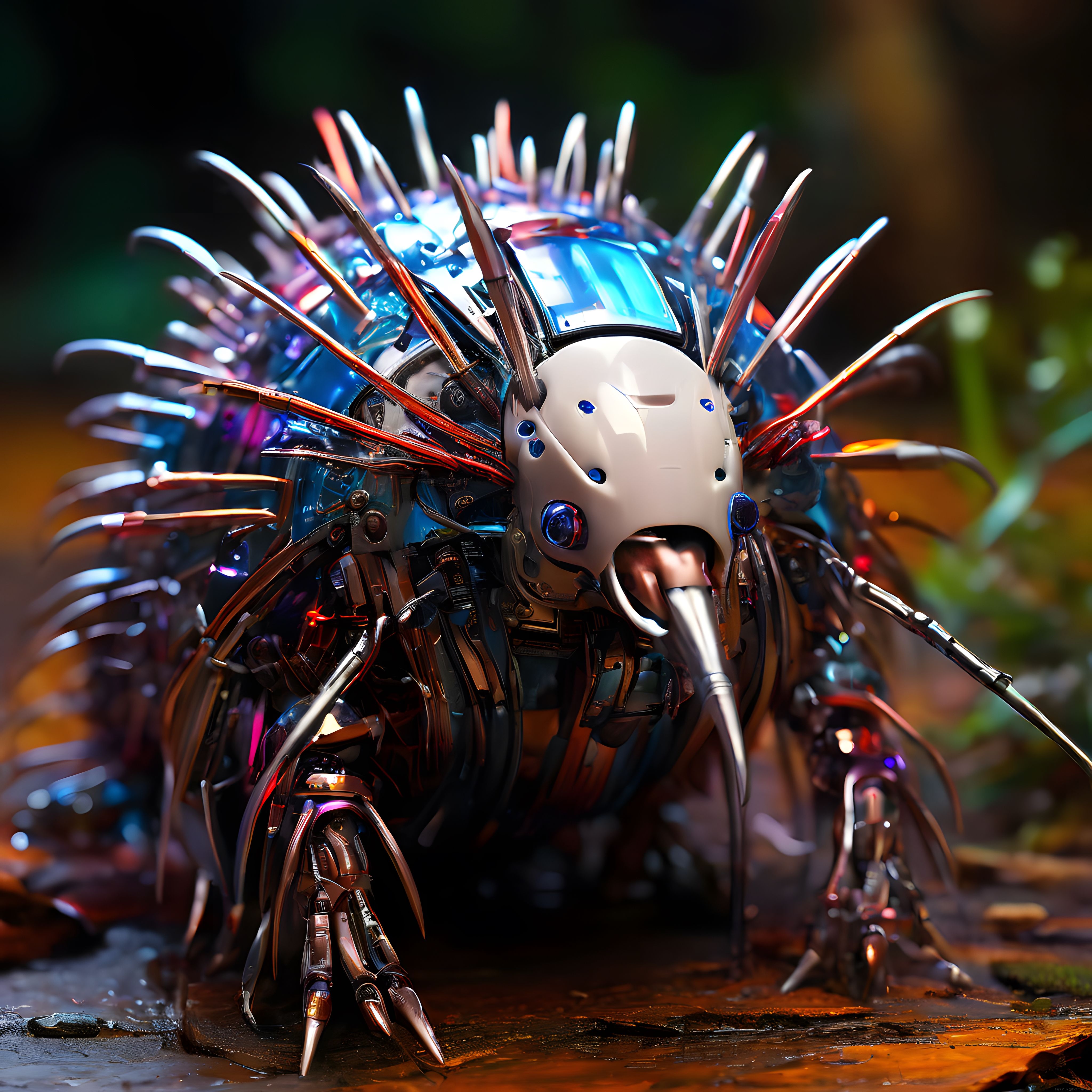Geleceğin Mekanik Örümceği: Neon Işıklı Robotik Tasarım ve Metal Detaylar