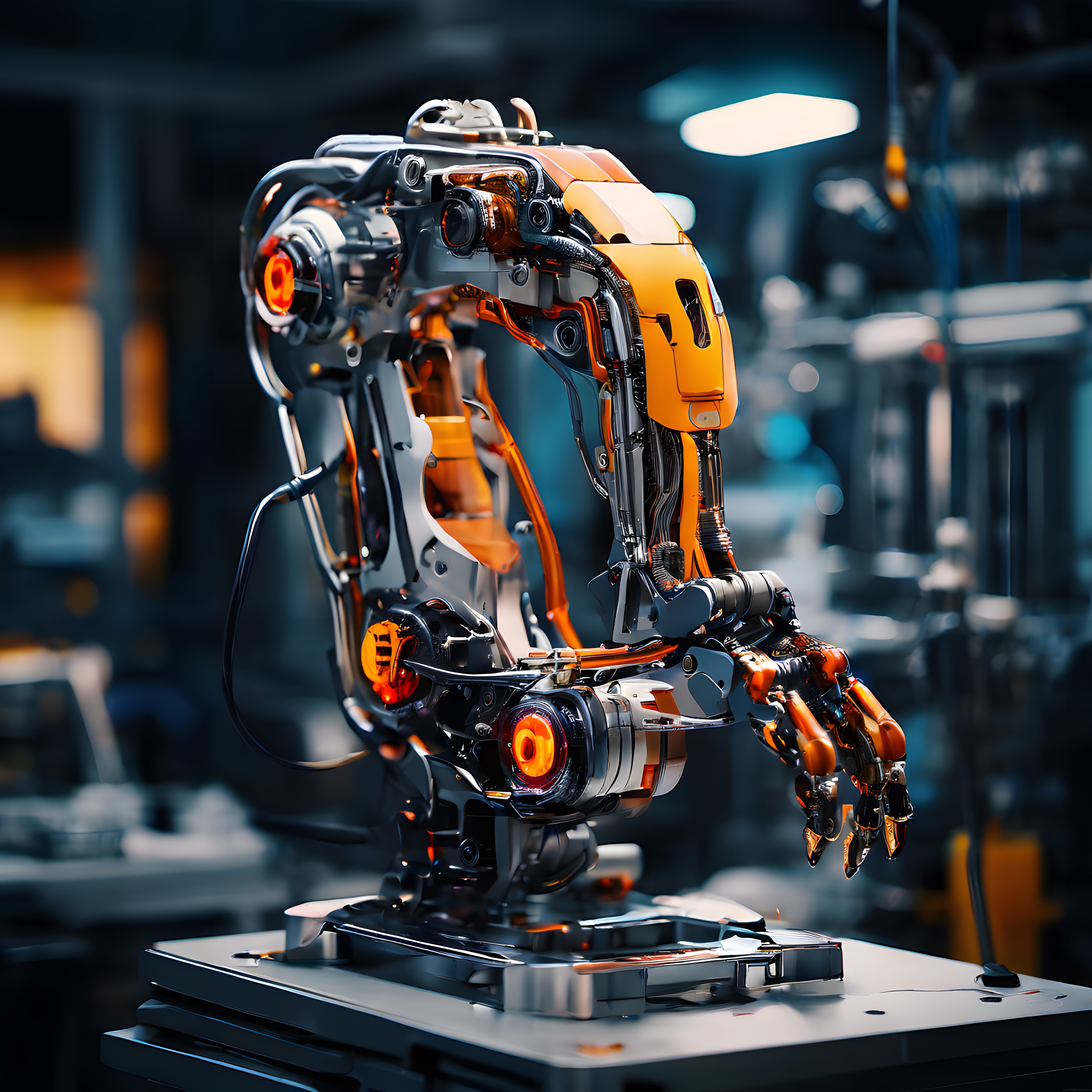 Geleceğin Mekanik Robot Kolum: Turuncu Siyah Endüstriyel Tasarım ve Teknoloji