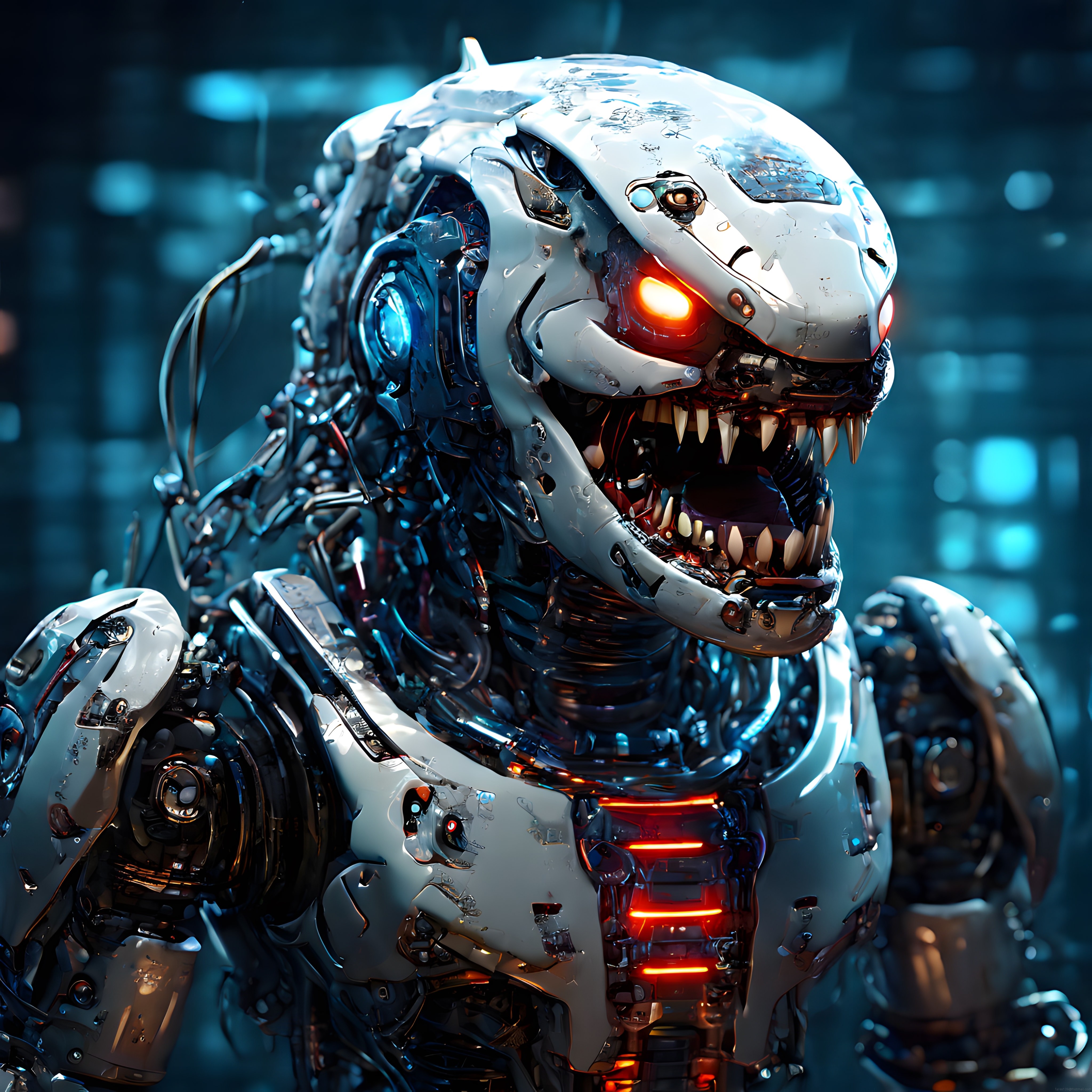Geleceğin Metal Devleri: Korkutucu Biyomekanik T-Rex Robot Portresi