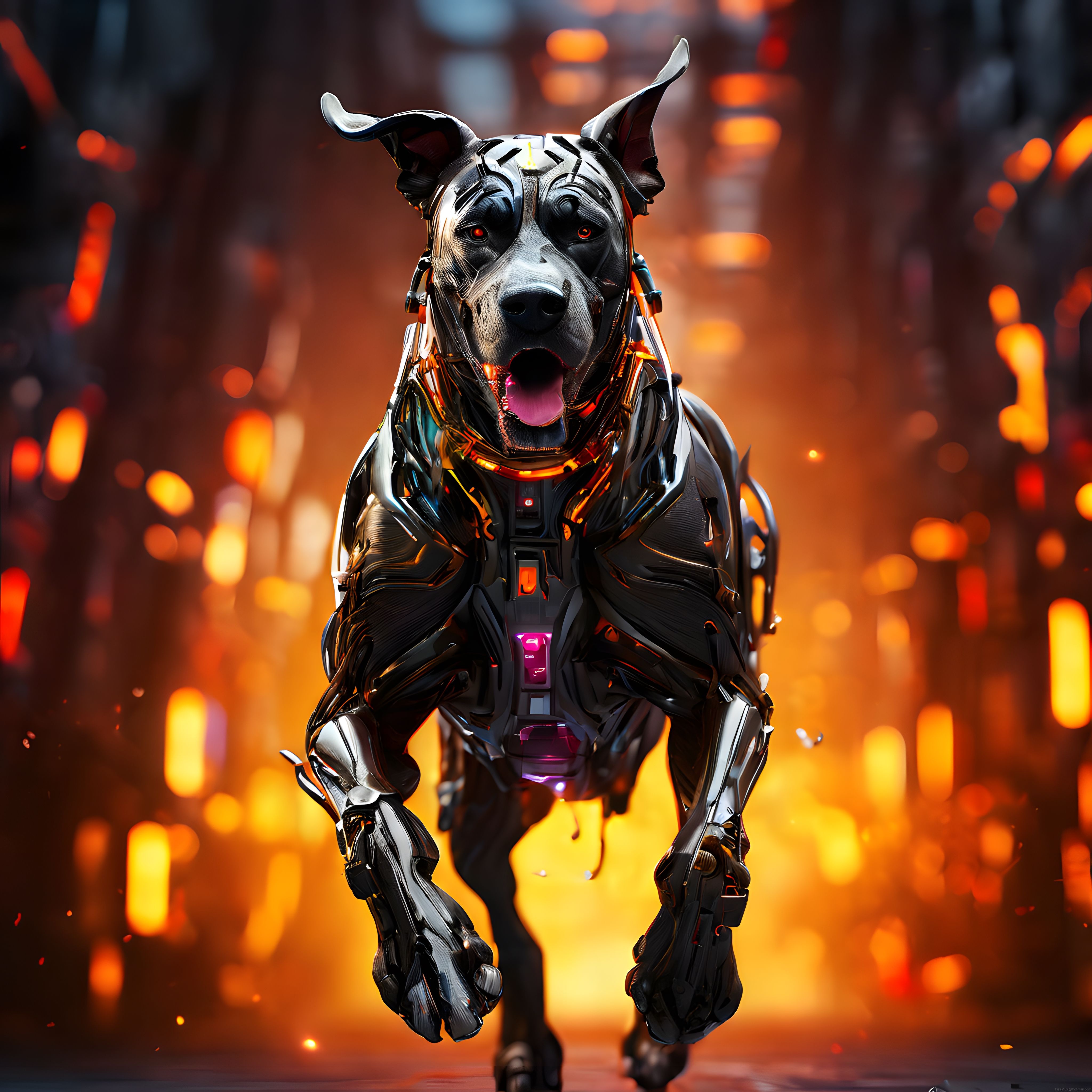 Geleceğin Metal Dostu: Cyberpunk Tarzında Mekanik Danua Köpek Portresi