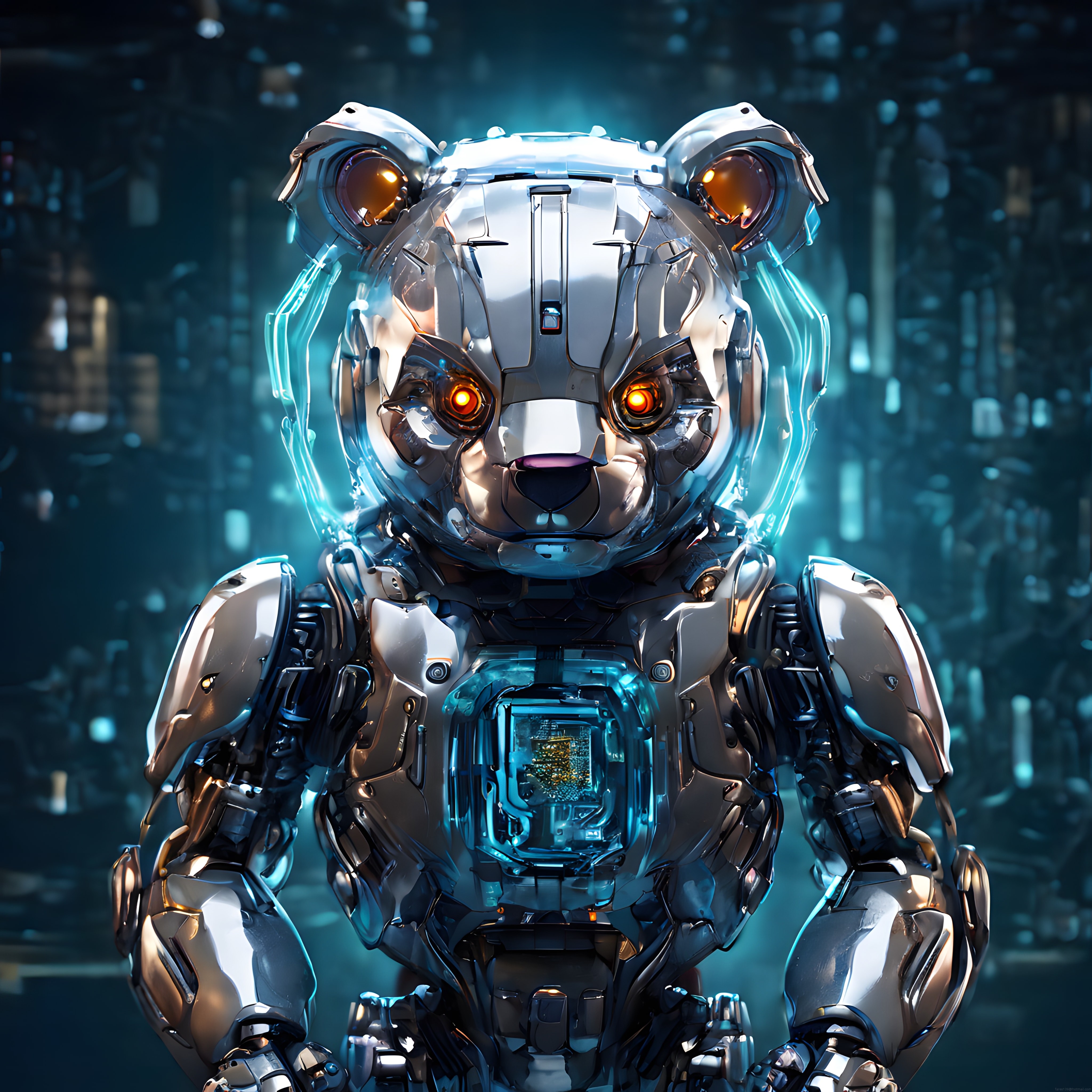 Geleceğin Metal Mucizesi: Neon Işıklarla Aydınlanan Cyborg Panda Robot