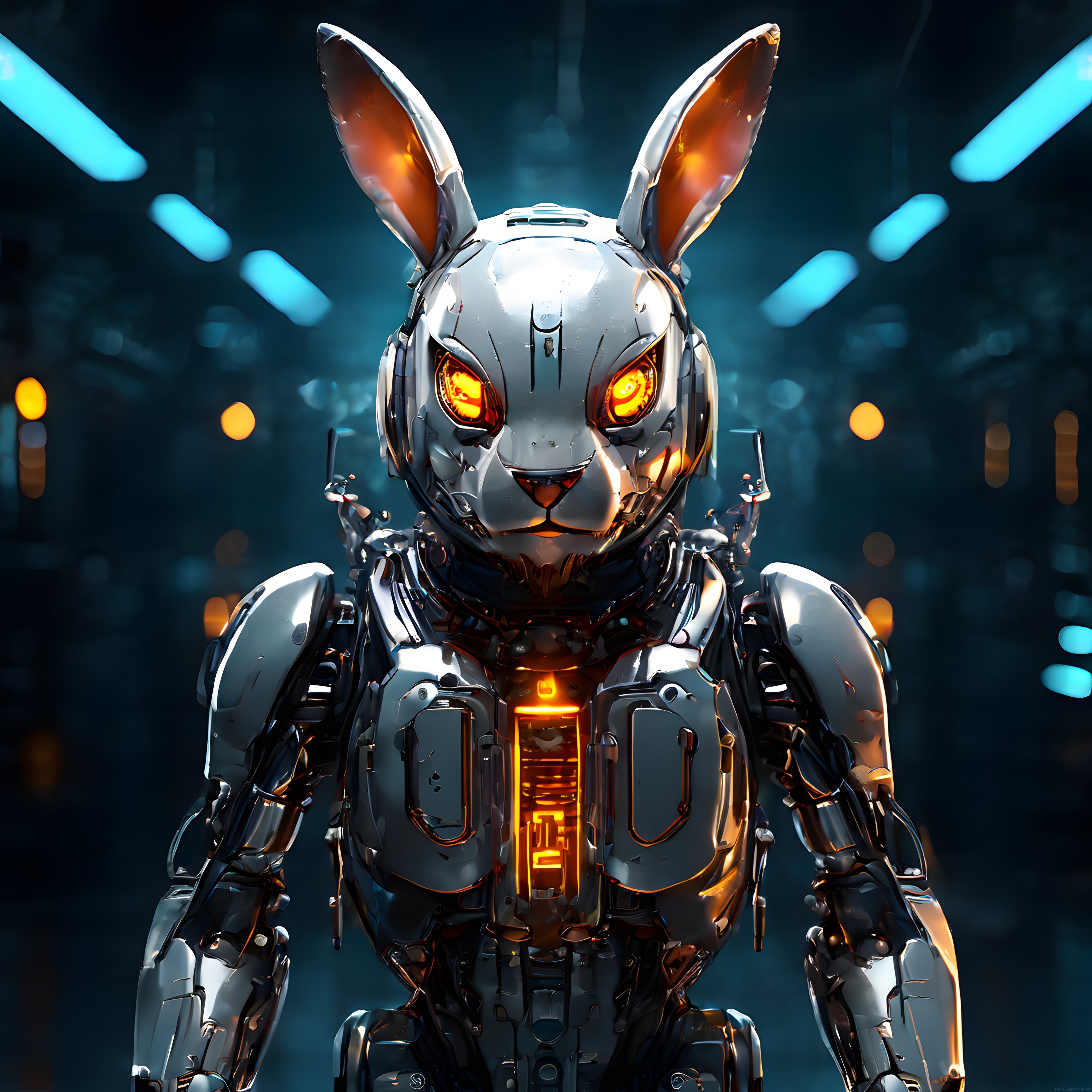 Geleceğin Metal Tavşanı: Turuncu Gözleriyle Parlayan Mekanik Android