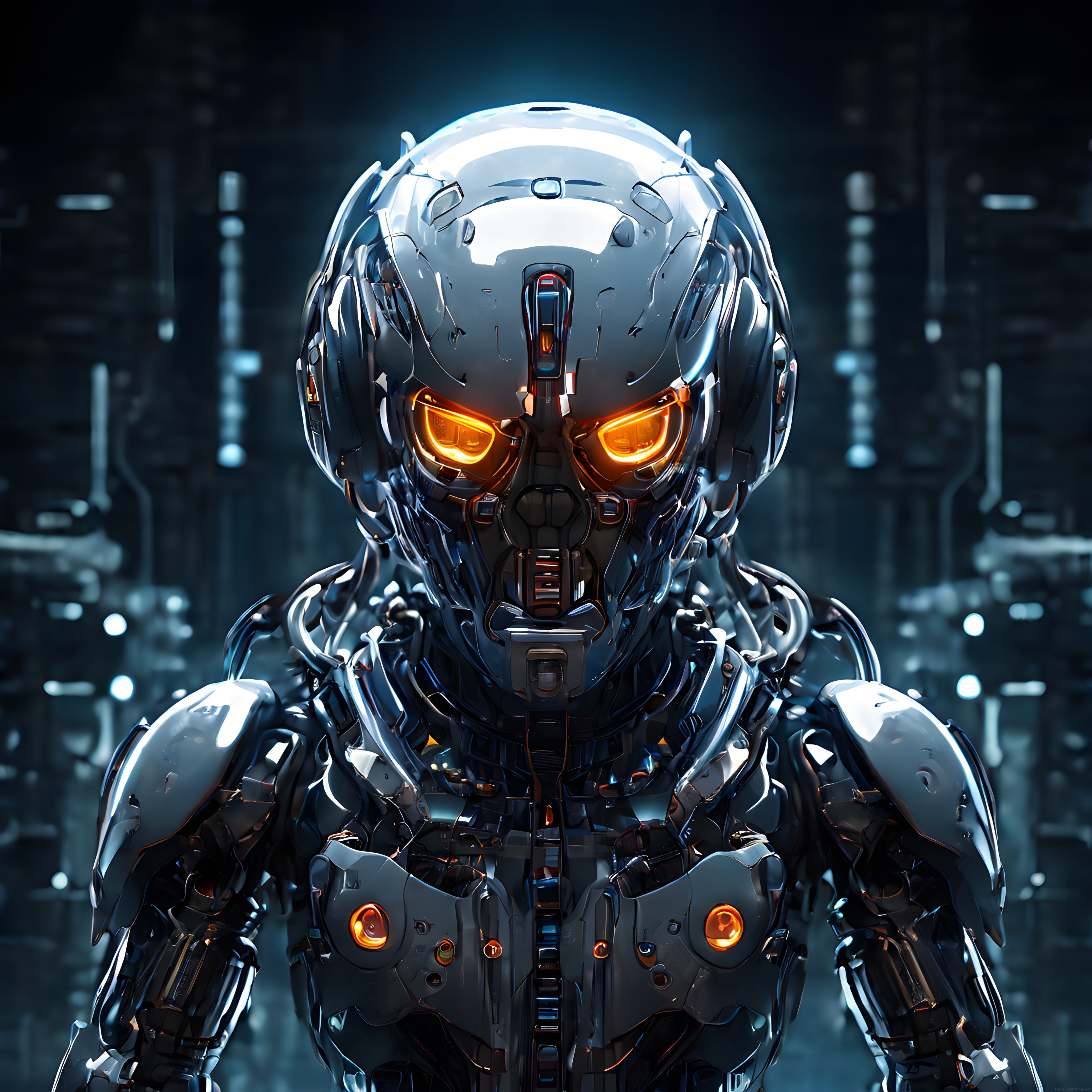 Geleceğin Metalik Yüzü: Turuncu Gözleriyle Dikkat Çeken İnsansı Robot