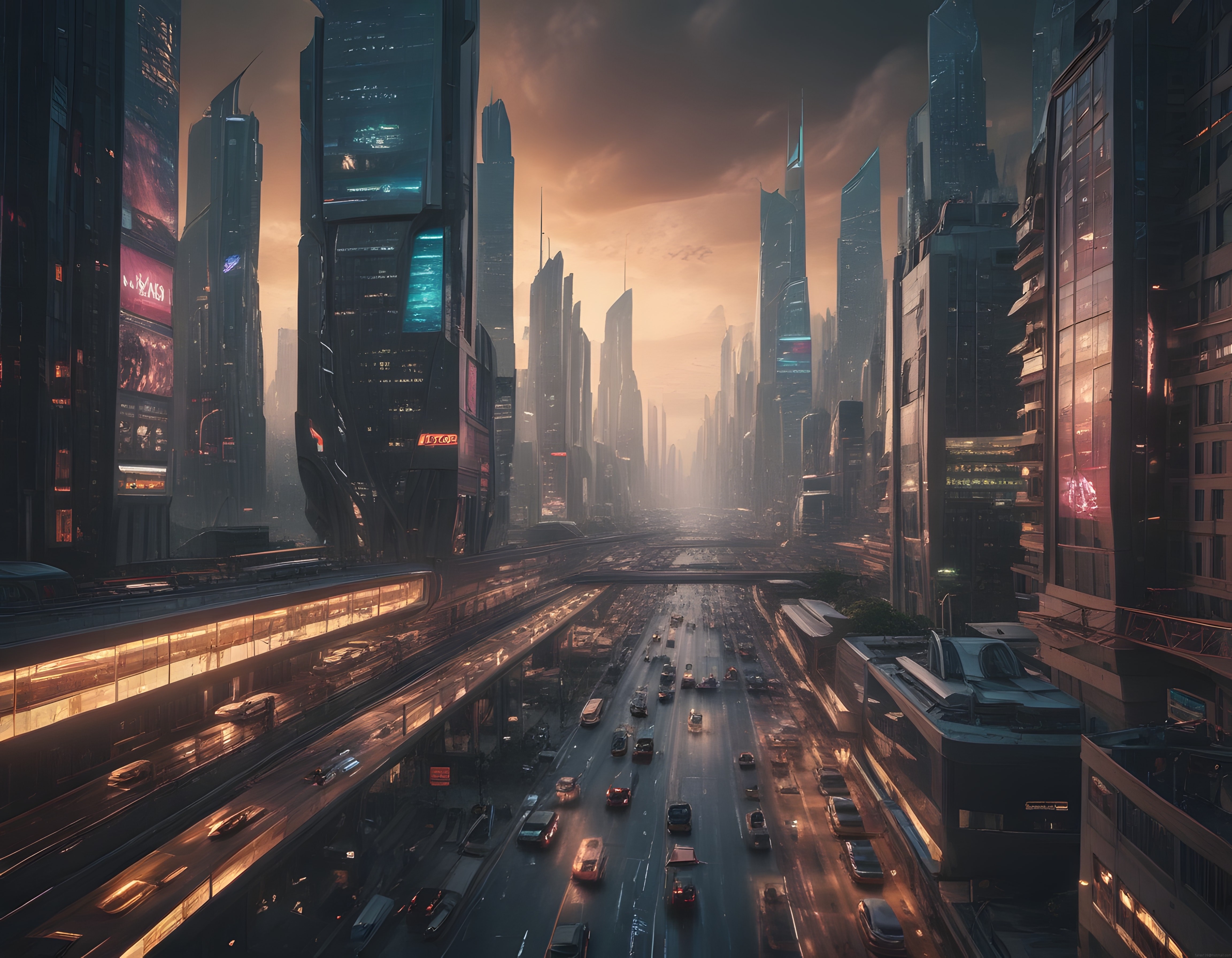 Geleceğin Metropolü: Cyberpunk Atmosferde Sisli Gökdeler ve Neonlu Şehir