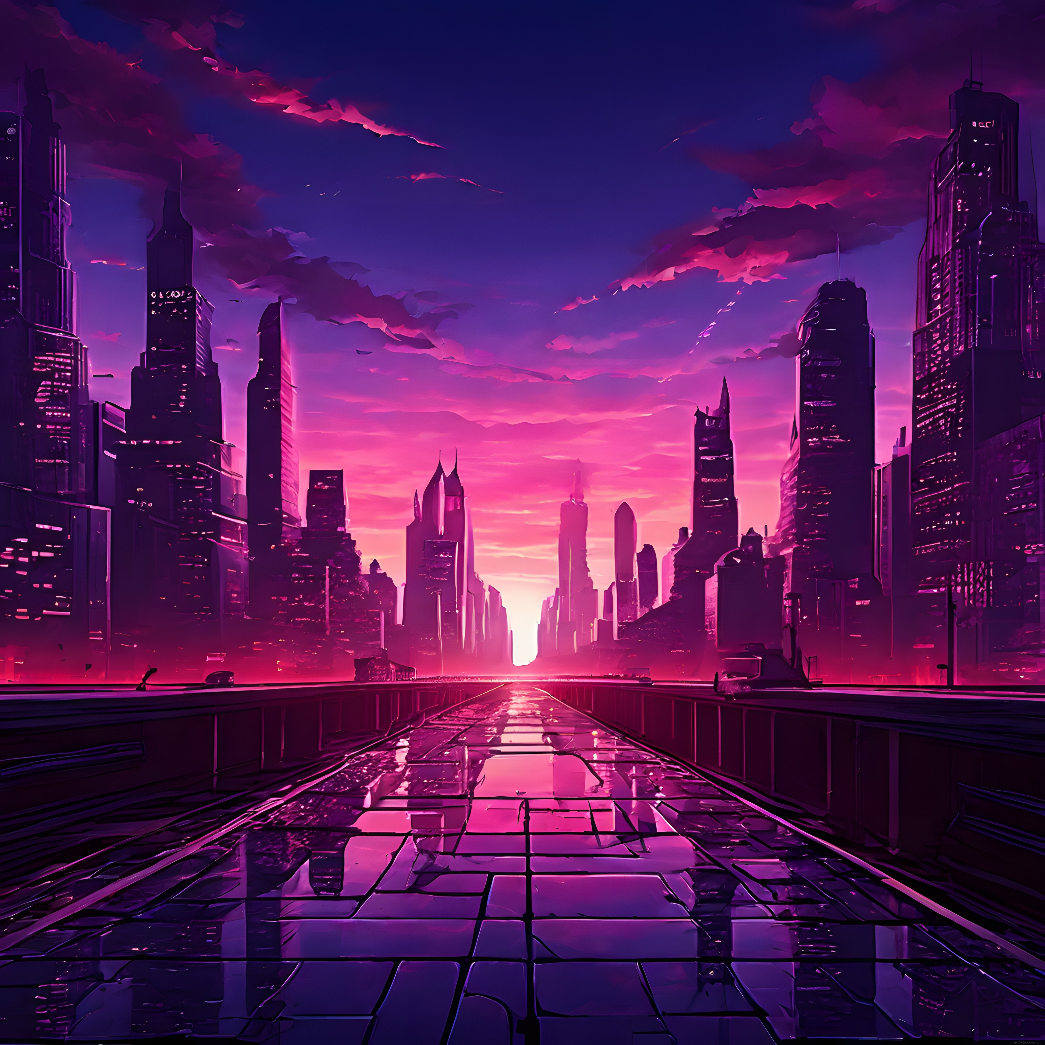 Geleceğin Metropolü: Mor Işıklarla Süslenmiş Cyberpunk Şehir Panoraması