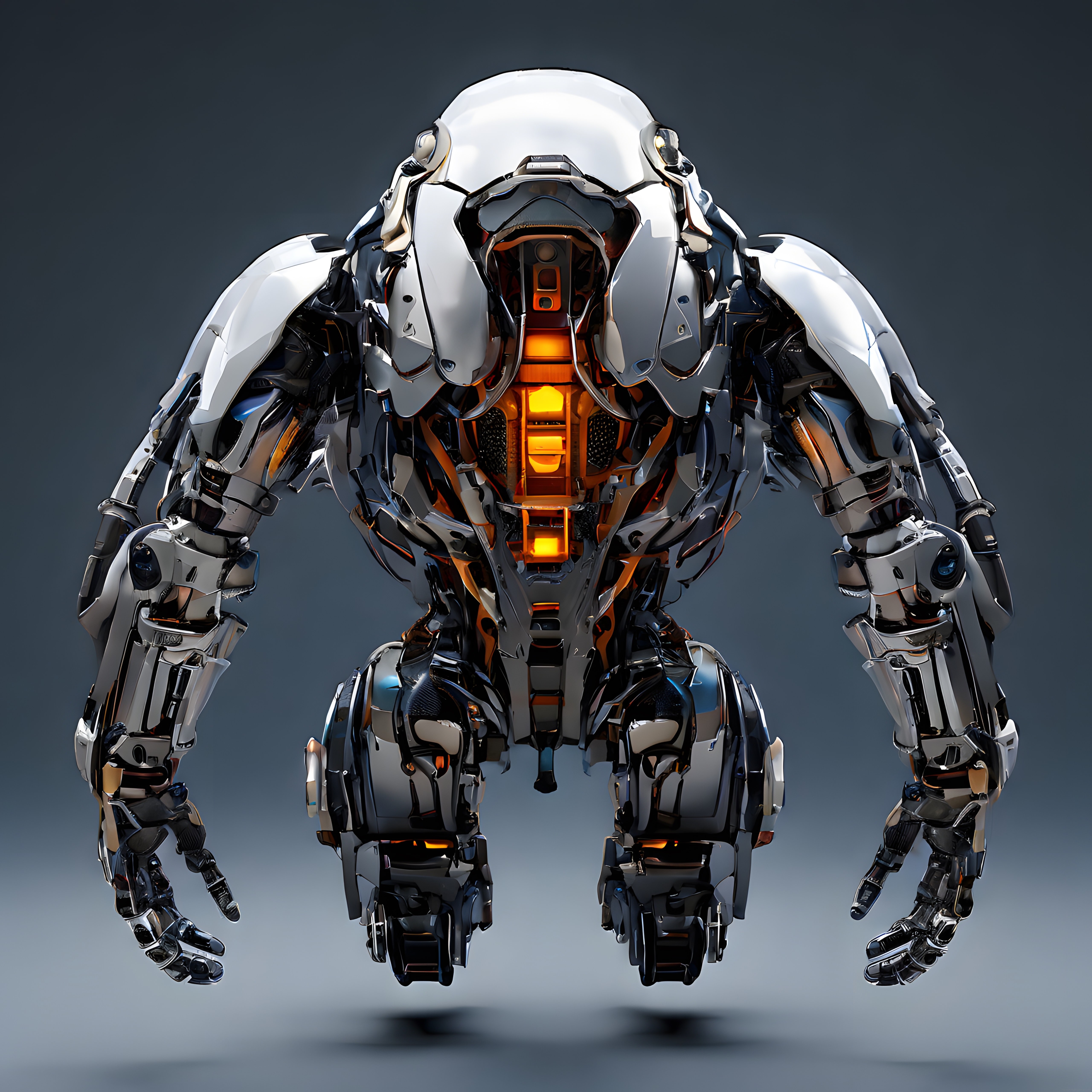 Geleceğin Muhafızı: Krom Kaplama ve Turuncu Işıklı İnsansı Robot Tasarımı