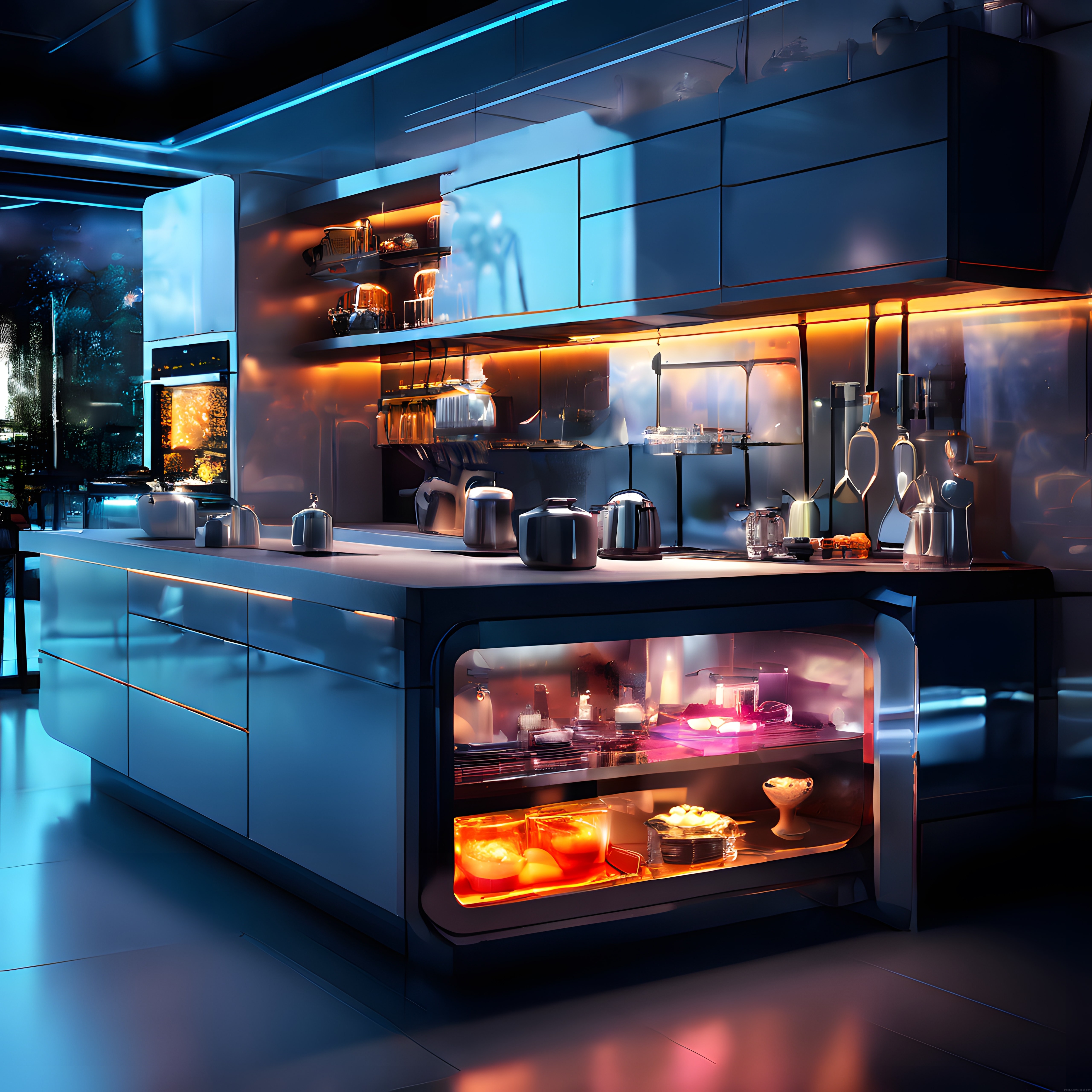 Geleceğin Mutfağı: Neon Işıklarla Süslenmiş Ultra Modern Dekorasyon
