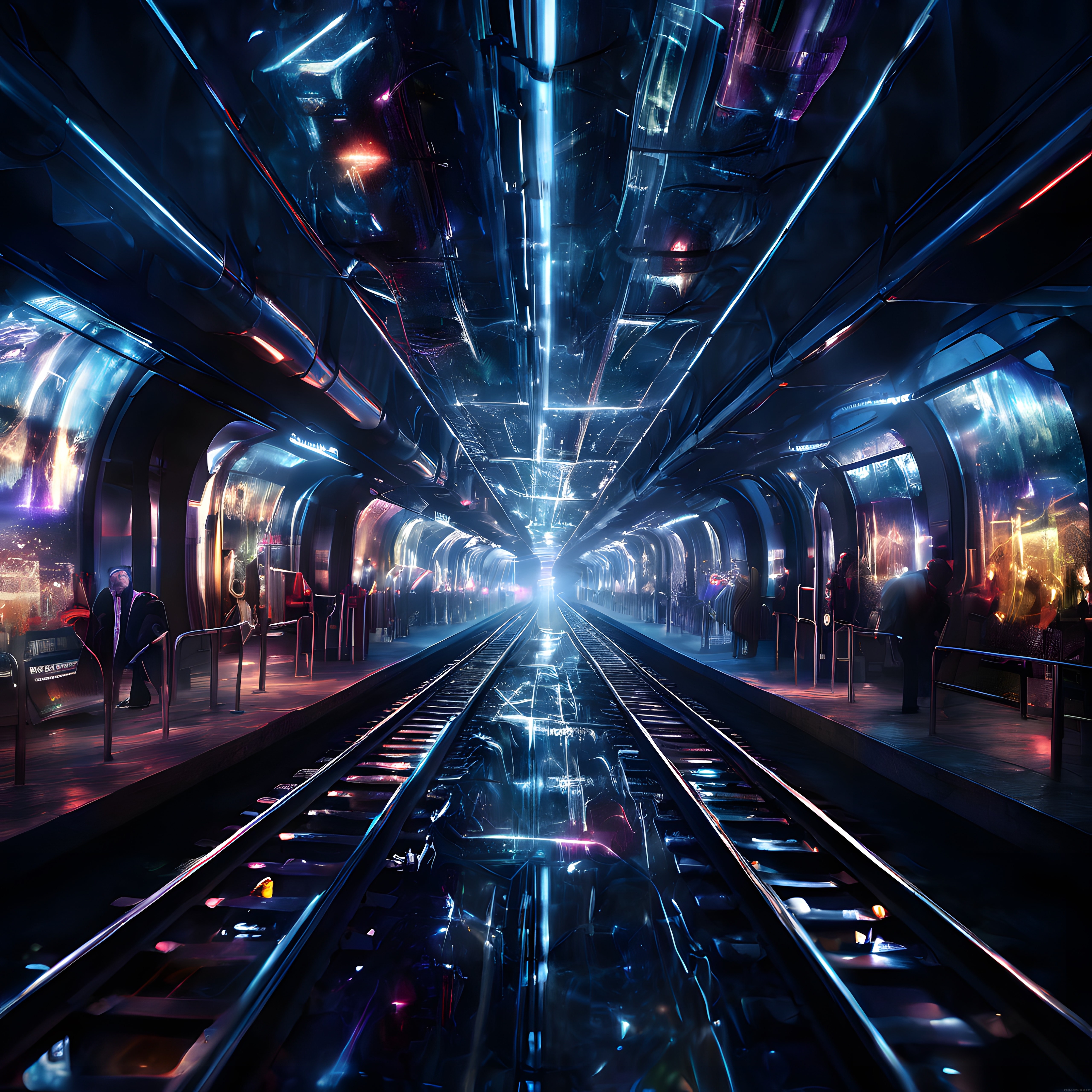 Geleceğin Neon Işıklı Metro İstasyonu: Cyberpunk Dijital Sanat Eseri