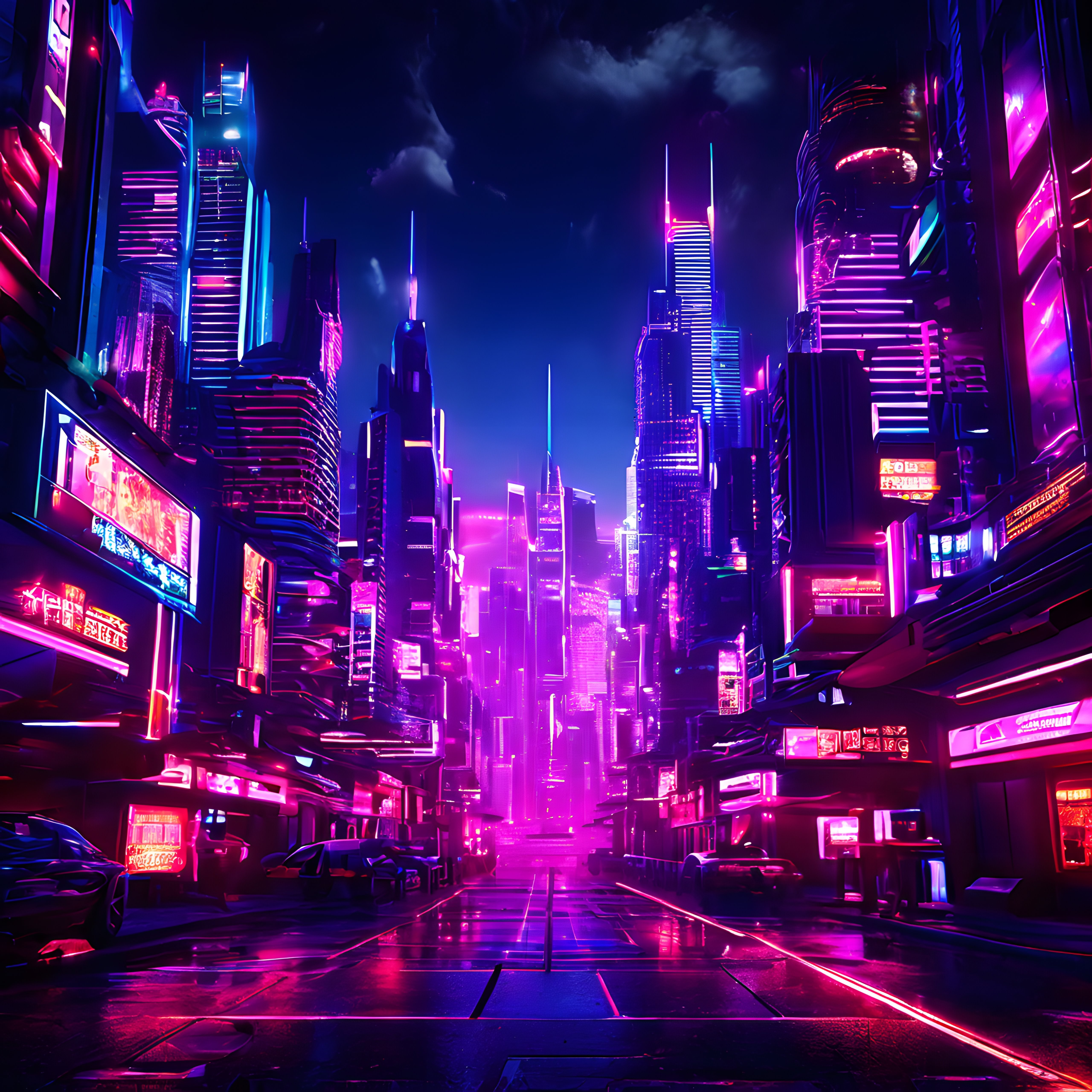 Geleceğin Neon Şehri: Cyberpunk Atmosferde Büyüleyici Işık Şöleni ve Gökdelenler