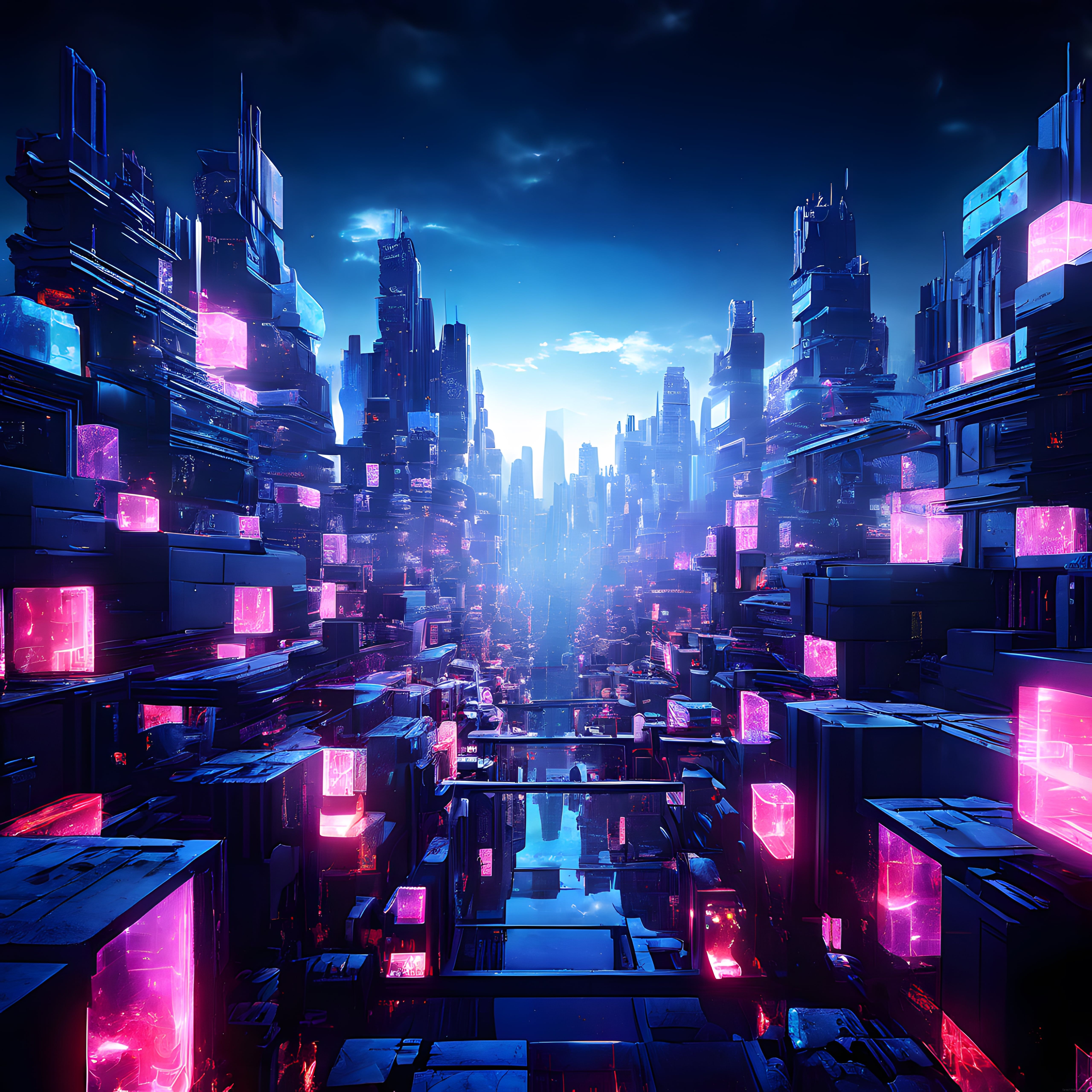 Geleceğin Neon Şehri: Cyberpunk Metropolde Gece Manzarası ve Gökdelenler