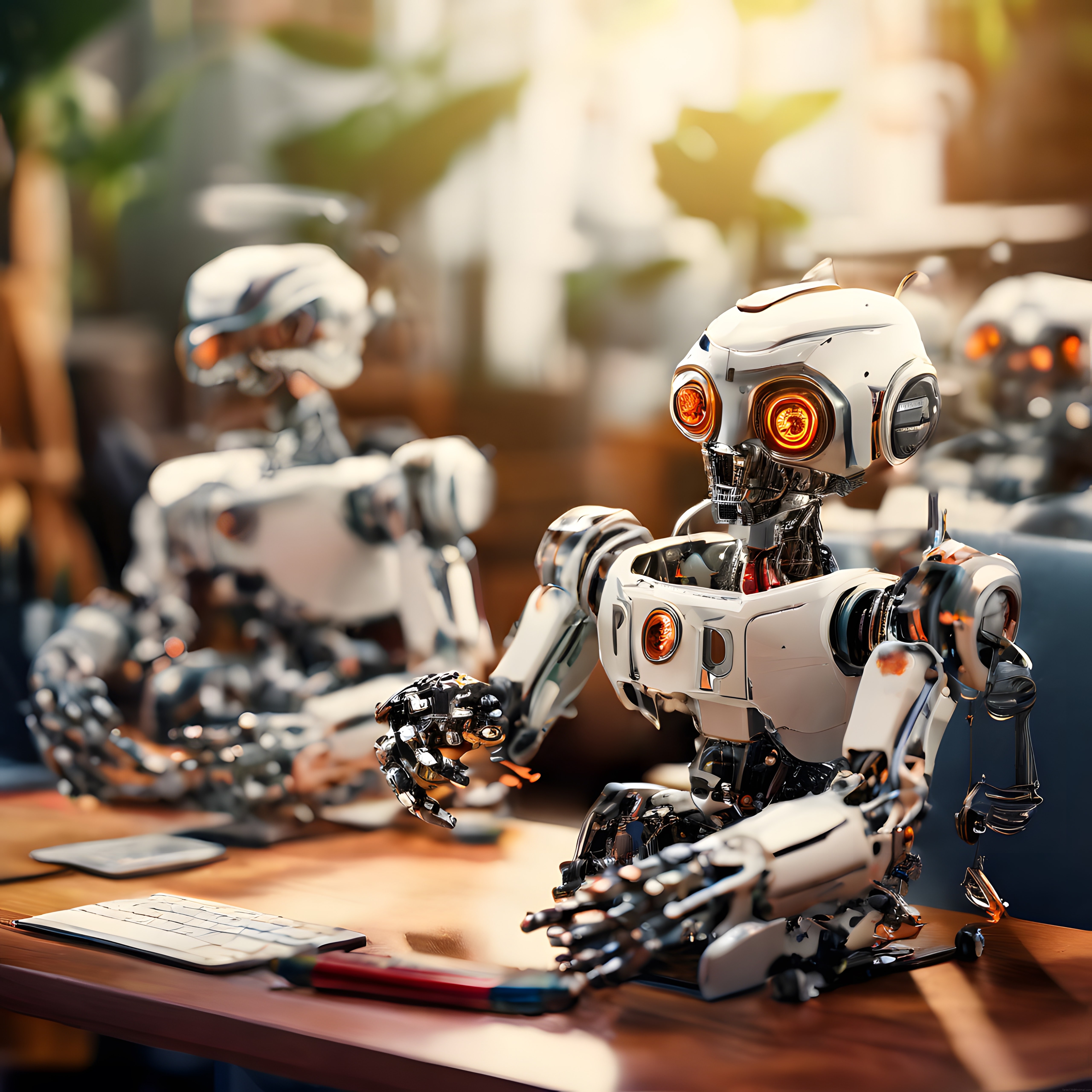 Geleceğin Ofisinde Çalışan İnsansı Robotlar ve Yapay Zeka Teknolojisi