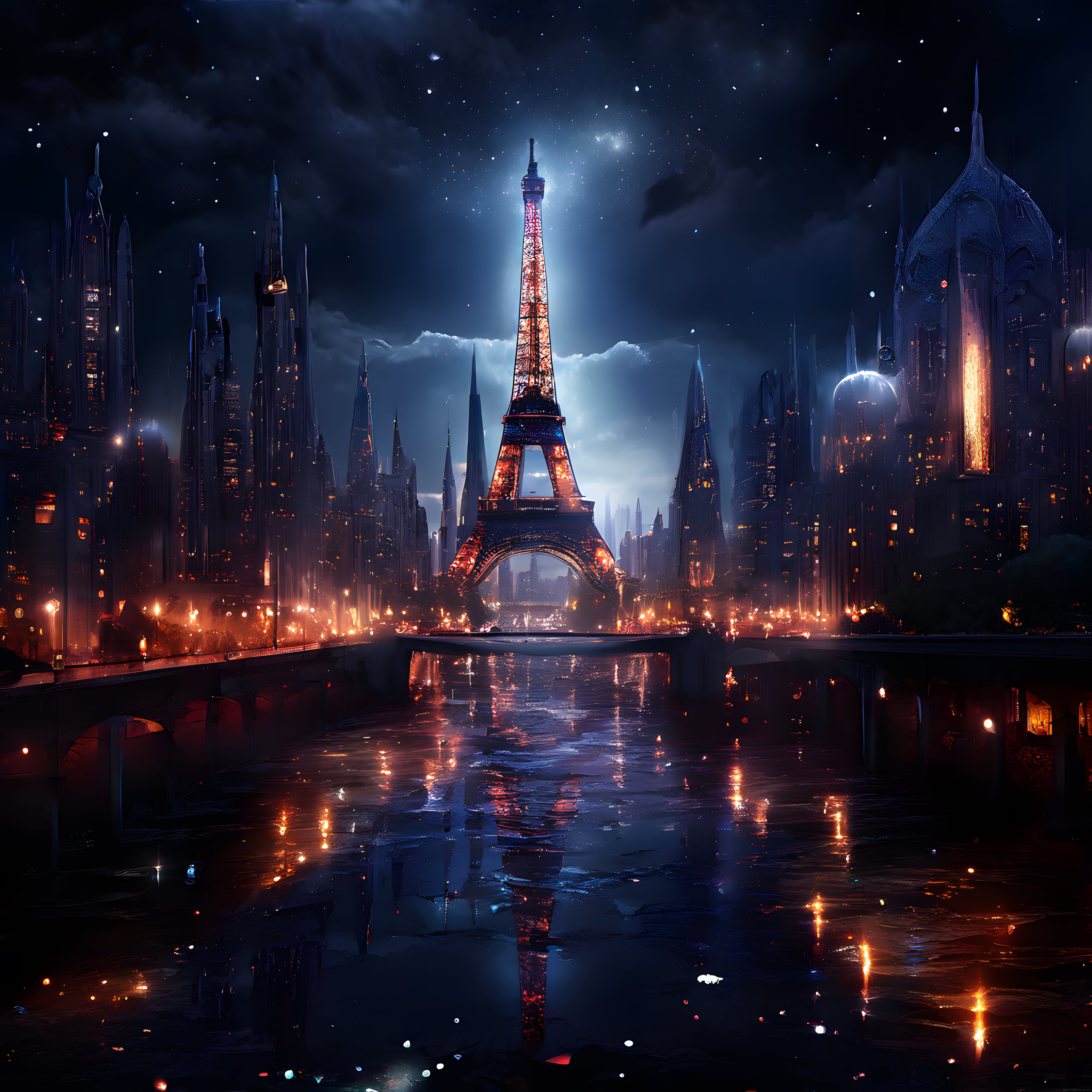 Geleceğin Paris'i: Gece Işıklarında Parıldayan Eiffel ve Ufuk Çizgisi