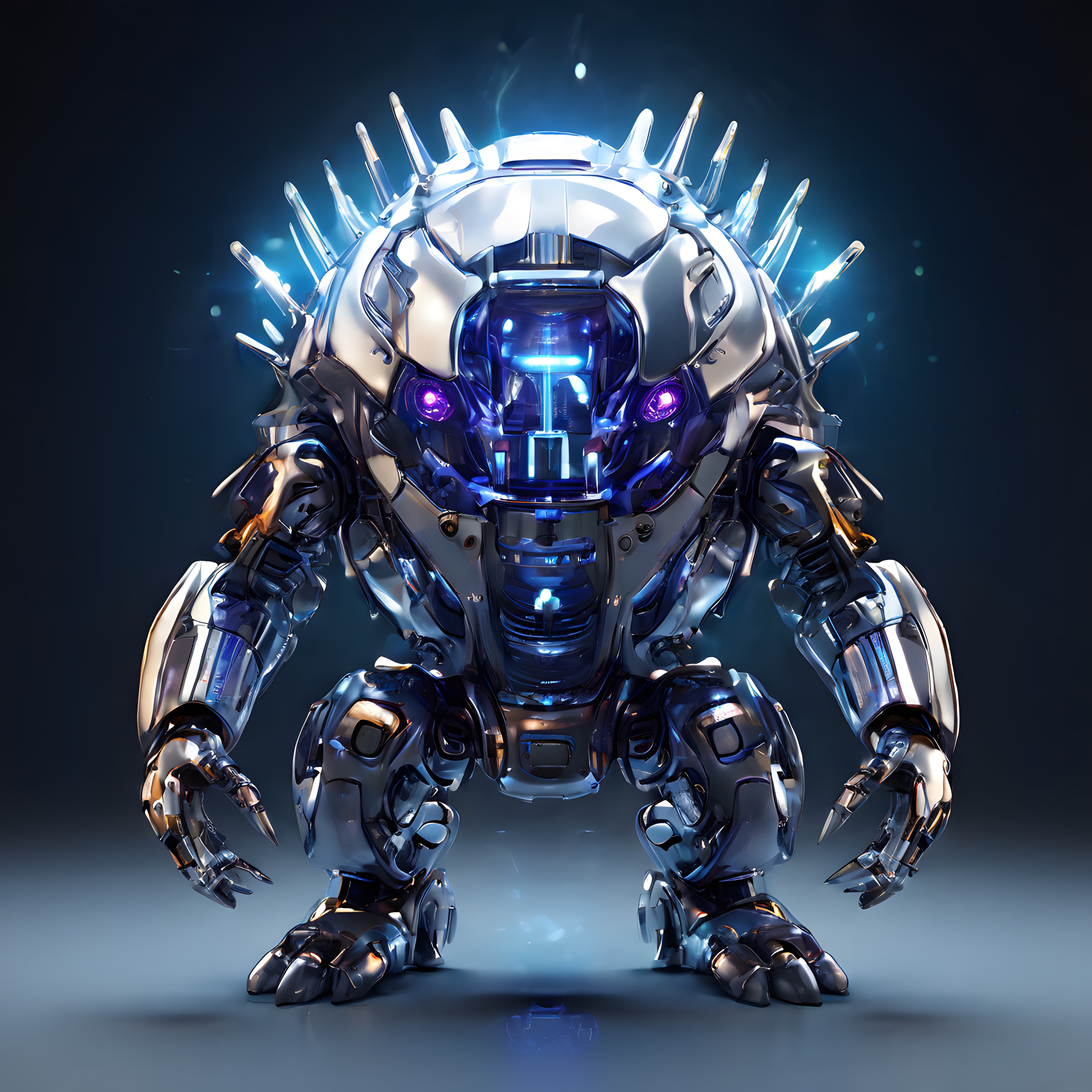 Geleceğin Parlak Metal Zırhlı Savaş Robotu Konsept Tasarımı