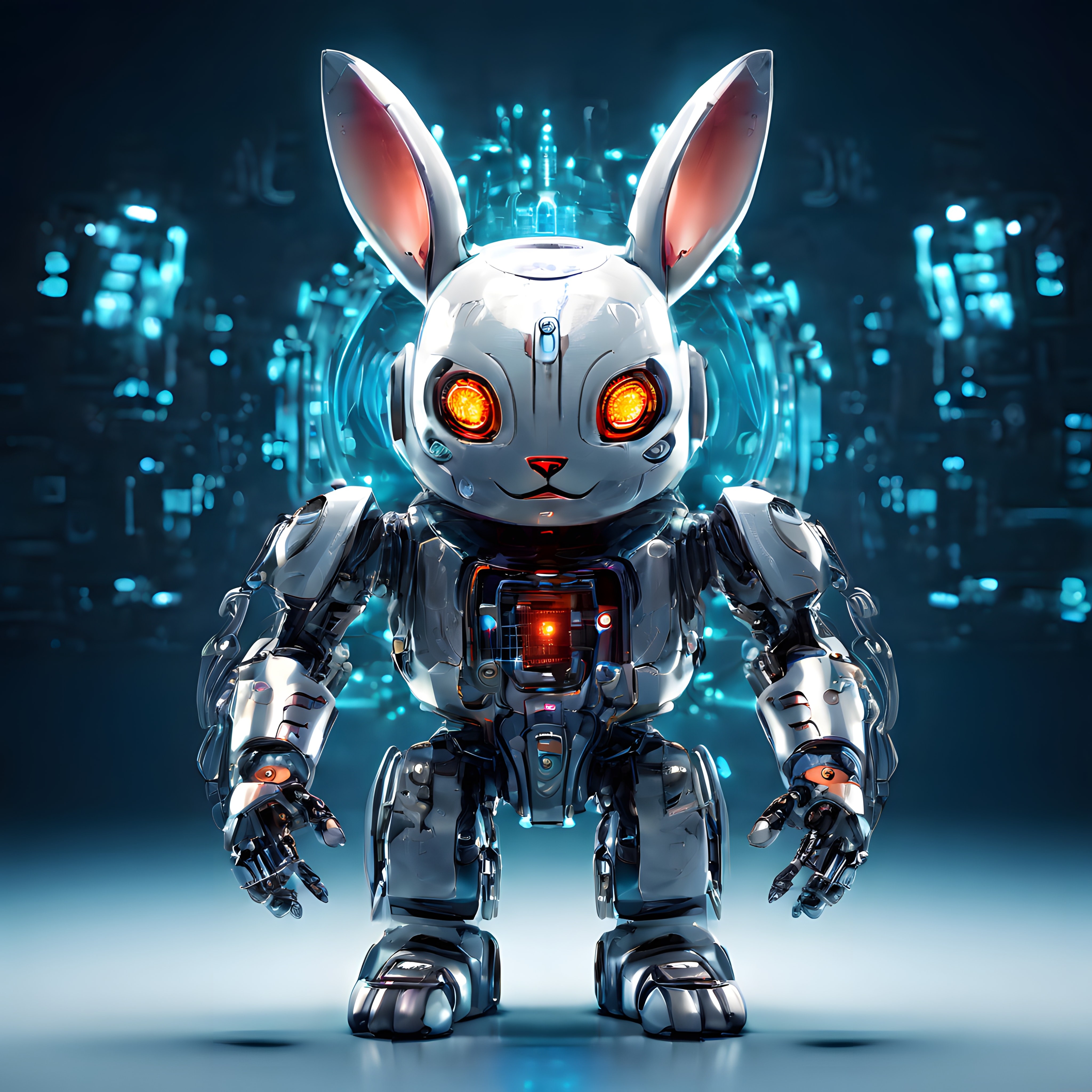 Geleceğin Robot Tavşanı: Metal Zırh ve Neon Işıklarla Teknoloji Sanatı